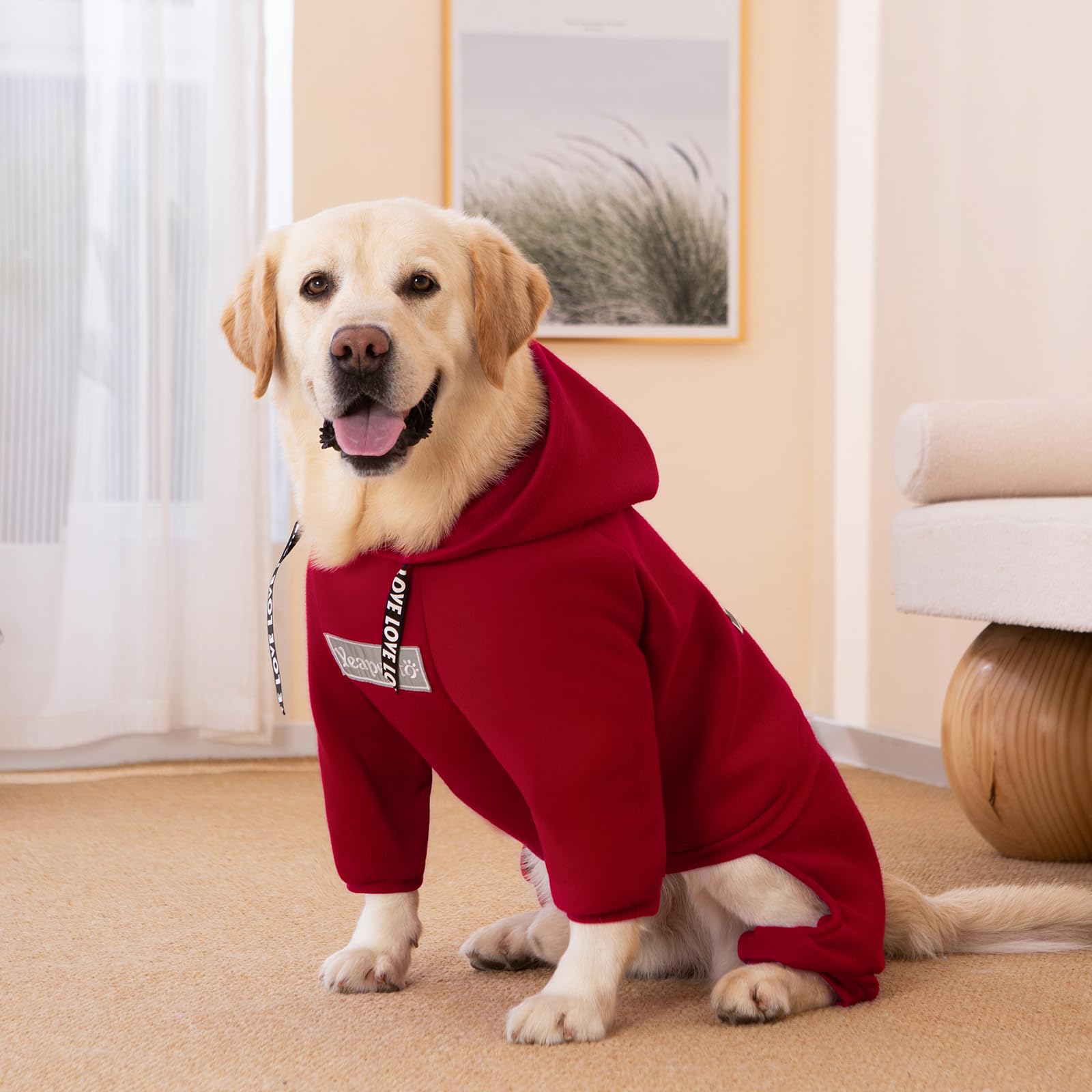 Winter Hooded Sweatshirt For Large Medium Dogs - Pullover 4 Legs Warm Coat, Fleece Hoodie For Cold Weather (Red, 2X-Large)