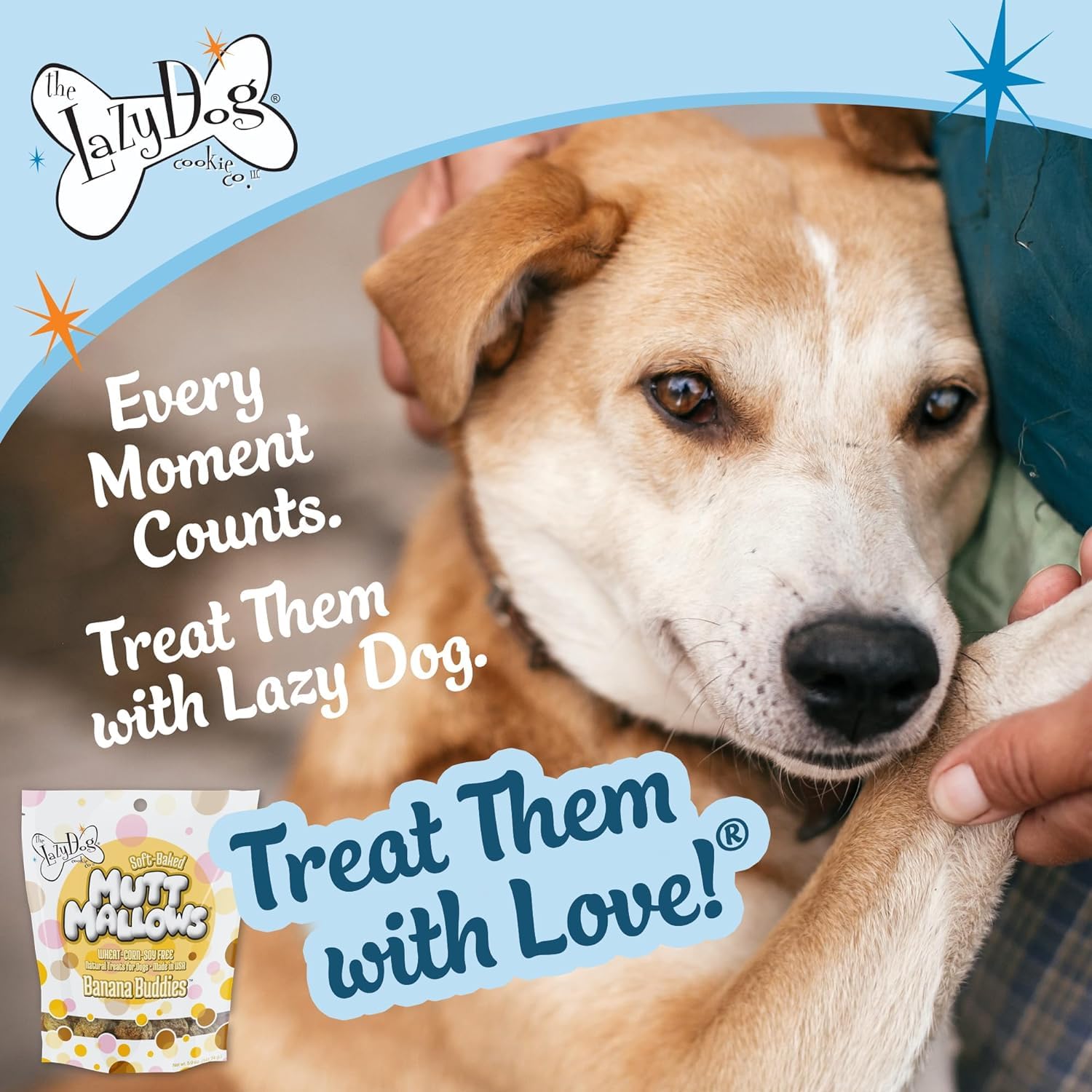 Lazy Dogs Mutt Mallows Soft Baked Dog Treats Banana Buddies 5 oz Bag - Safety Sealed 2 Pack