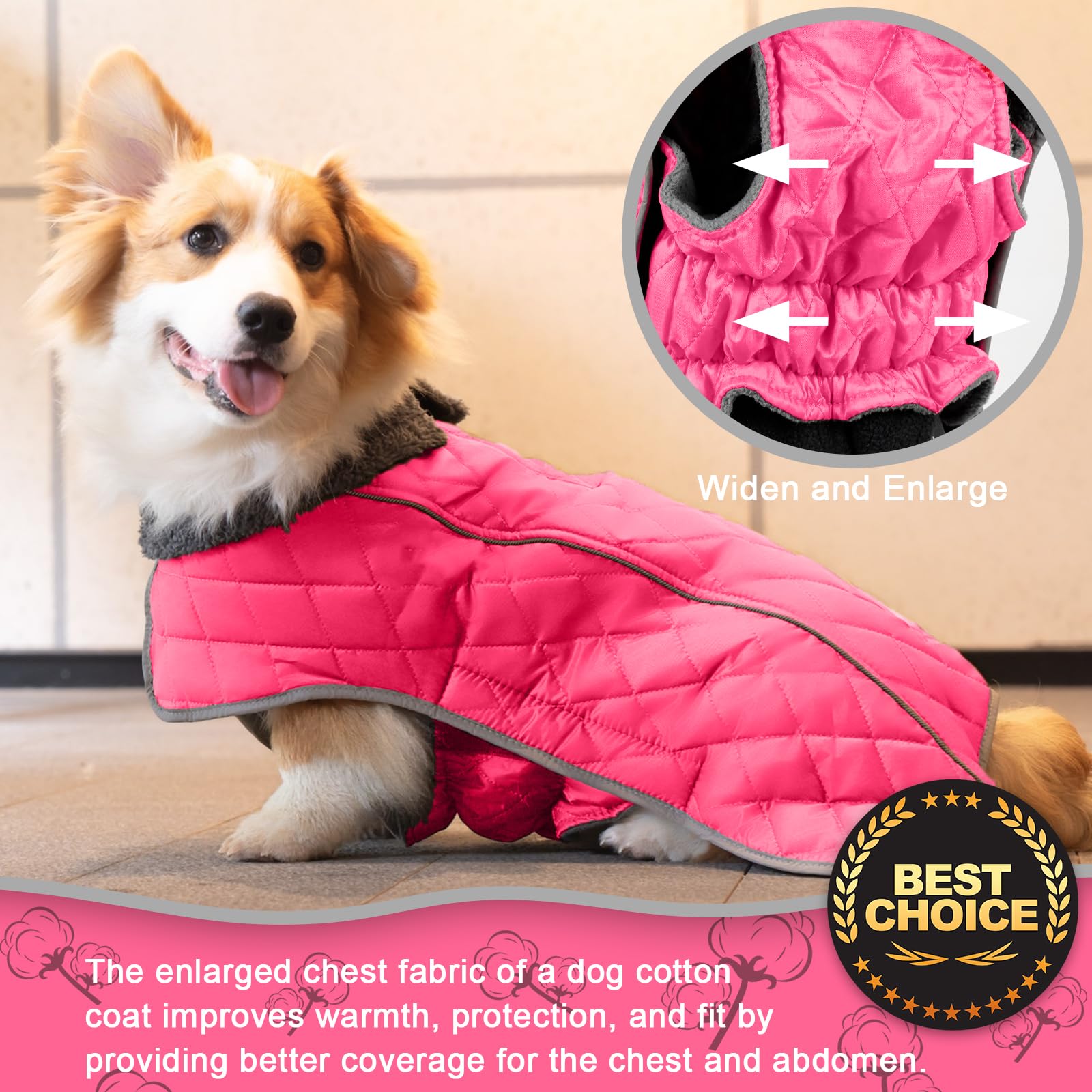 Fragralley Waterproof Windproof Dog Coat, Reflective Fleece Vest, Small, Pink, Model TC2011