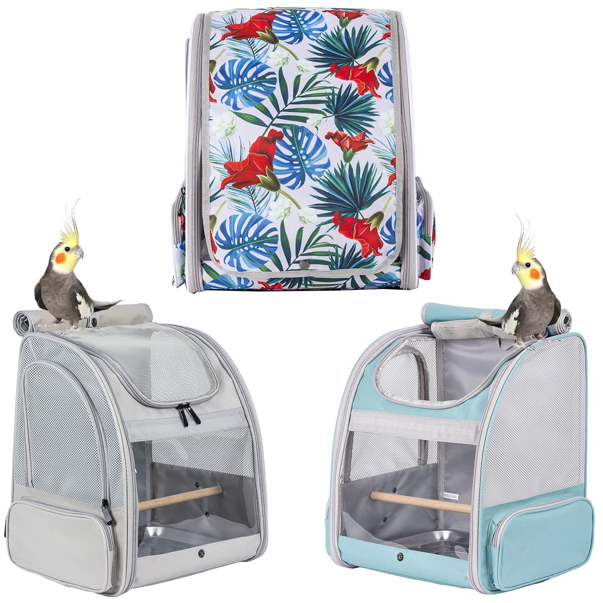 Bird Carrier Backpack With Wooden Stand Perch, Bird Travel Carrier Backpack (Multi-Colored, Bird Backpack)