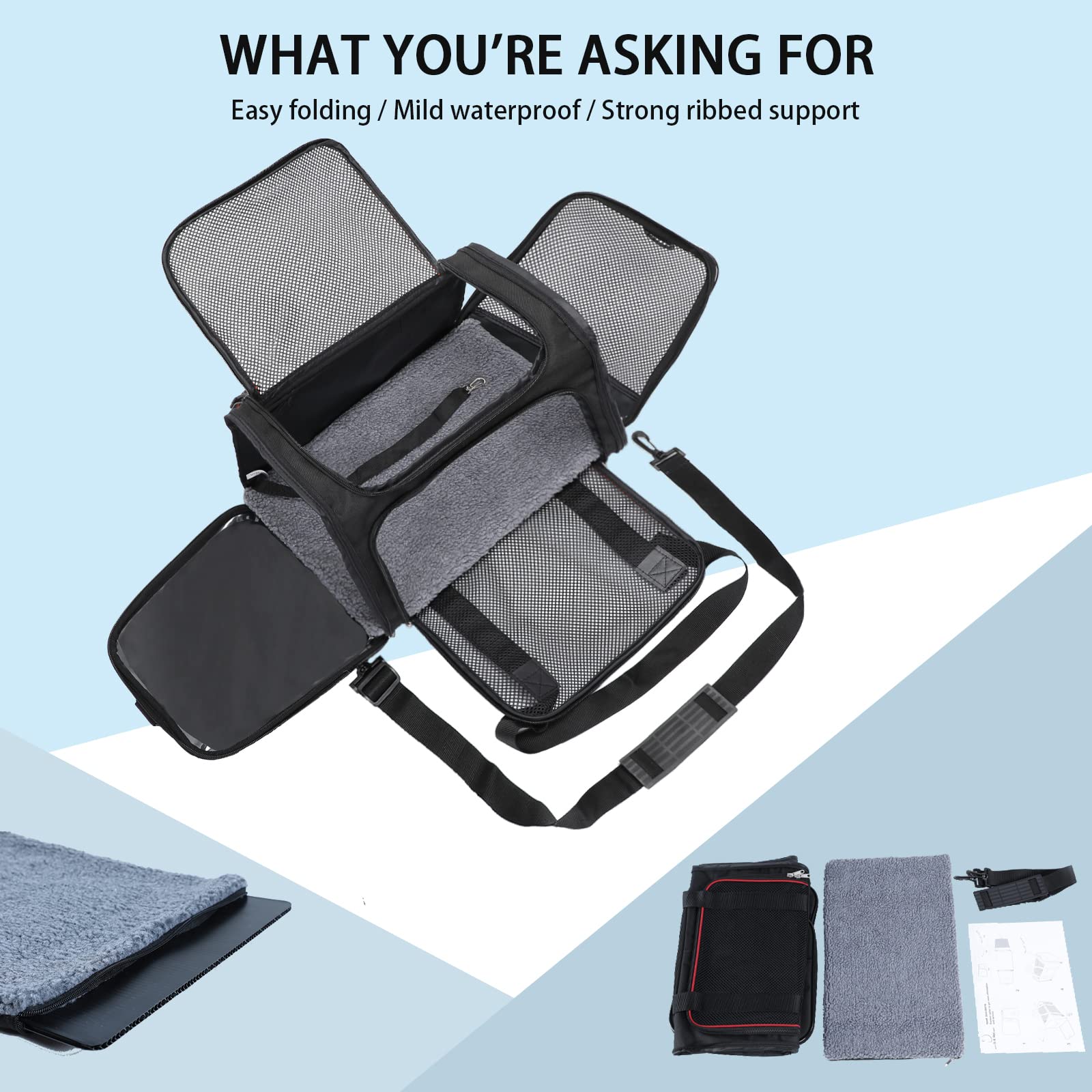 A 4 Pet Black Soft-Sided Cat Carrier - Airline Approved, Portable, Washable, Size M for Kittens, Puppies, Rabbits, and Hamsters