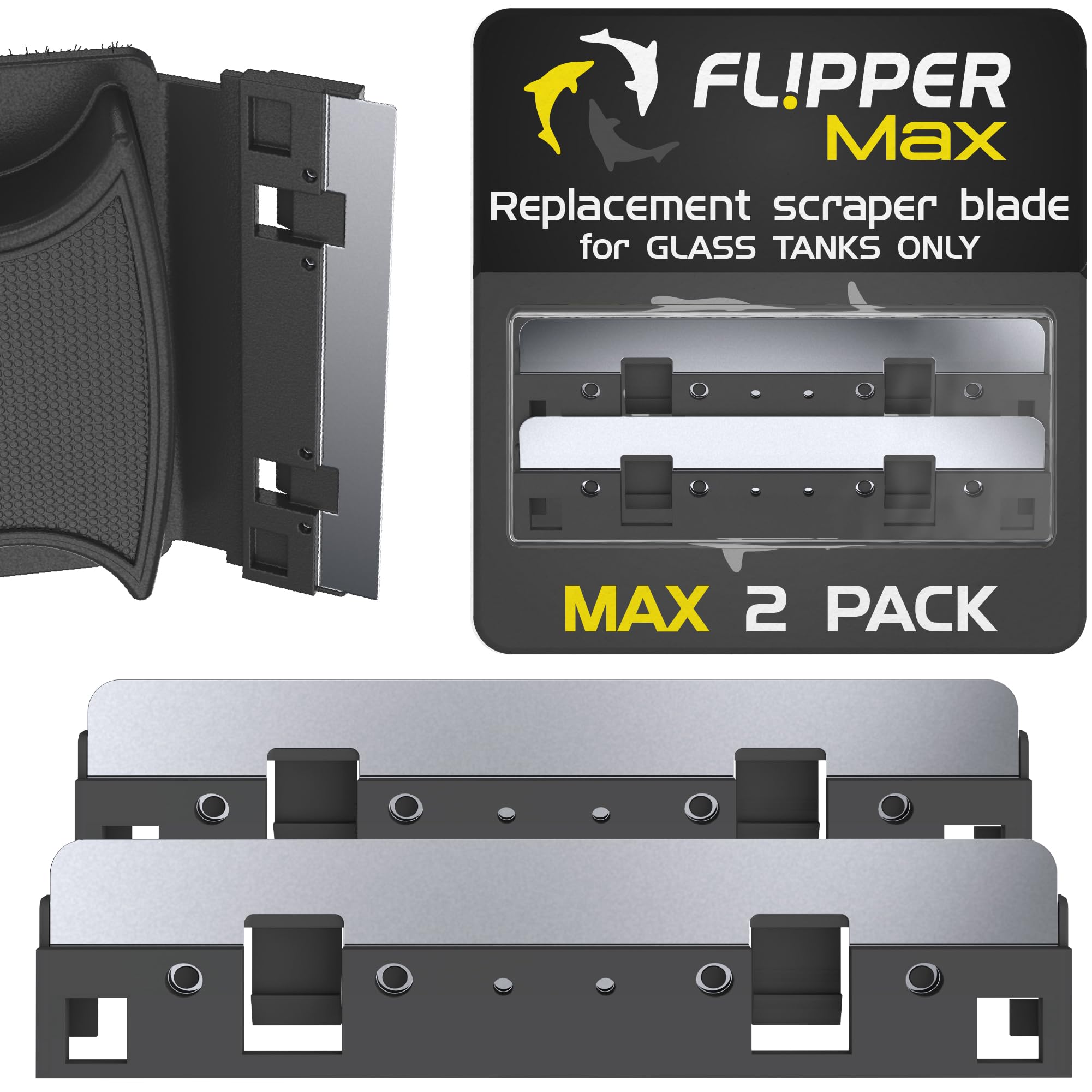 Fl!Pper Flipper Max Aquarium Algae Remover For Fish Tank Cleaner Replacement Blades, Pack Of 2 - Glass Scraper Blades For Cleani