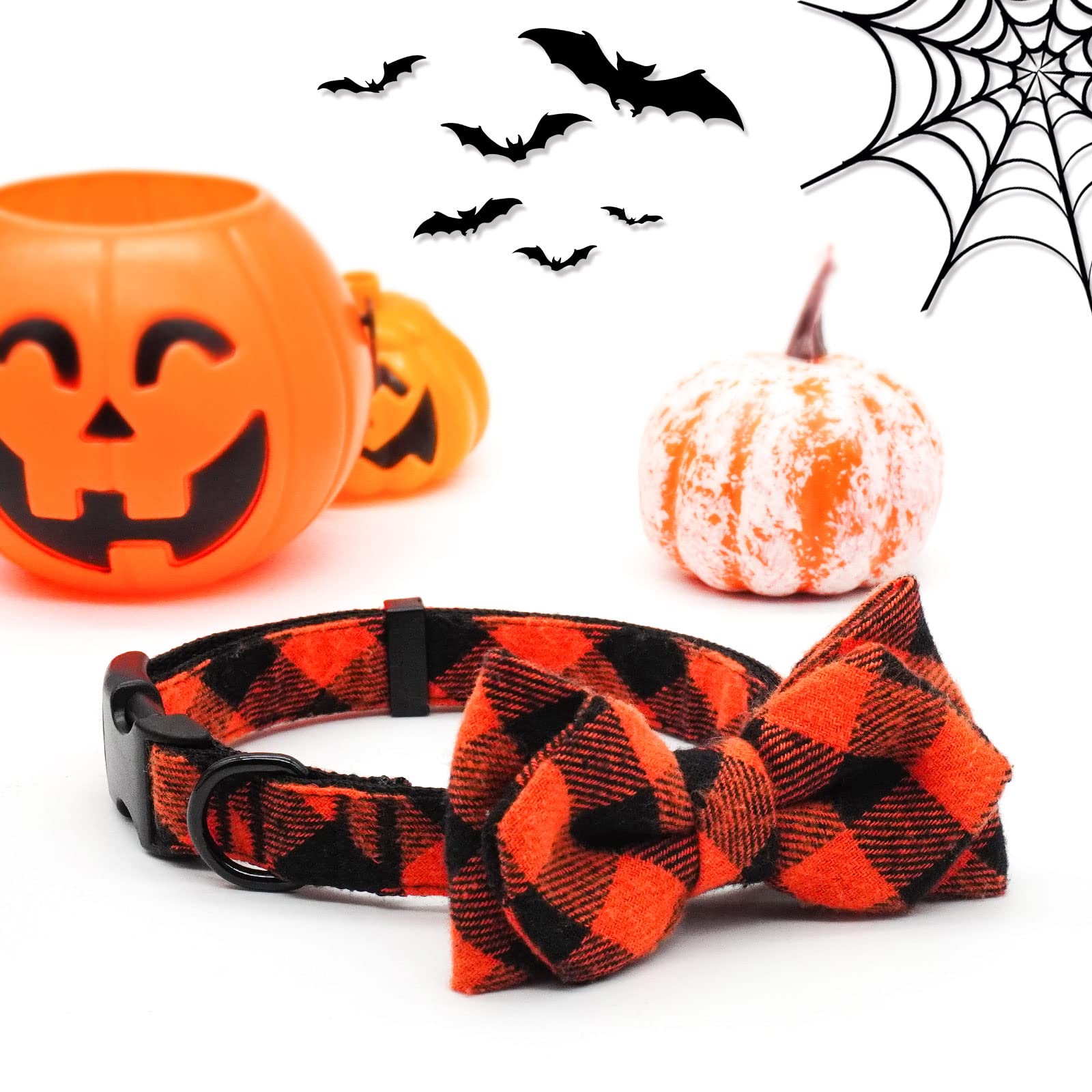 Azuza Fall Dog Collar, Soft & Comfortable Dog Collars With Bow, Plaid Dog Collars For Medium Dogs
