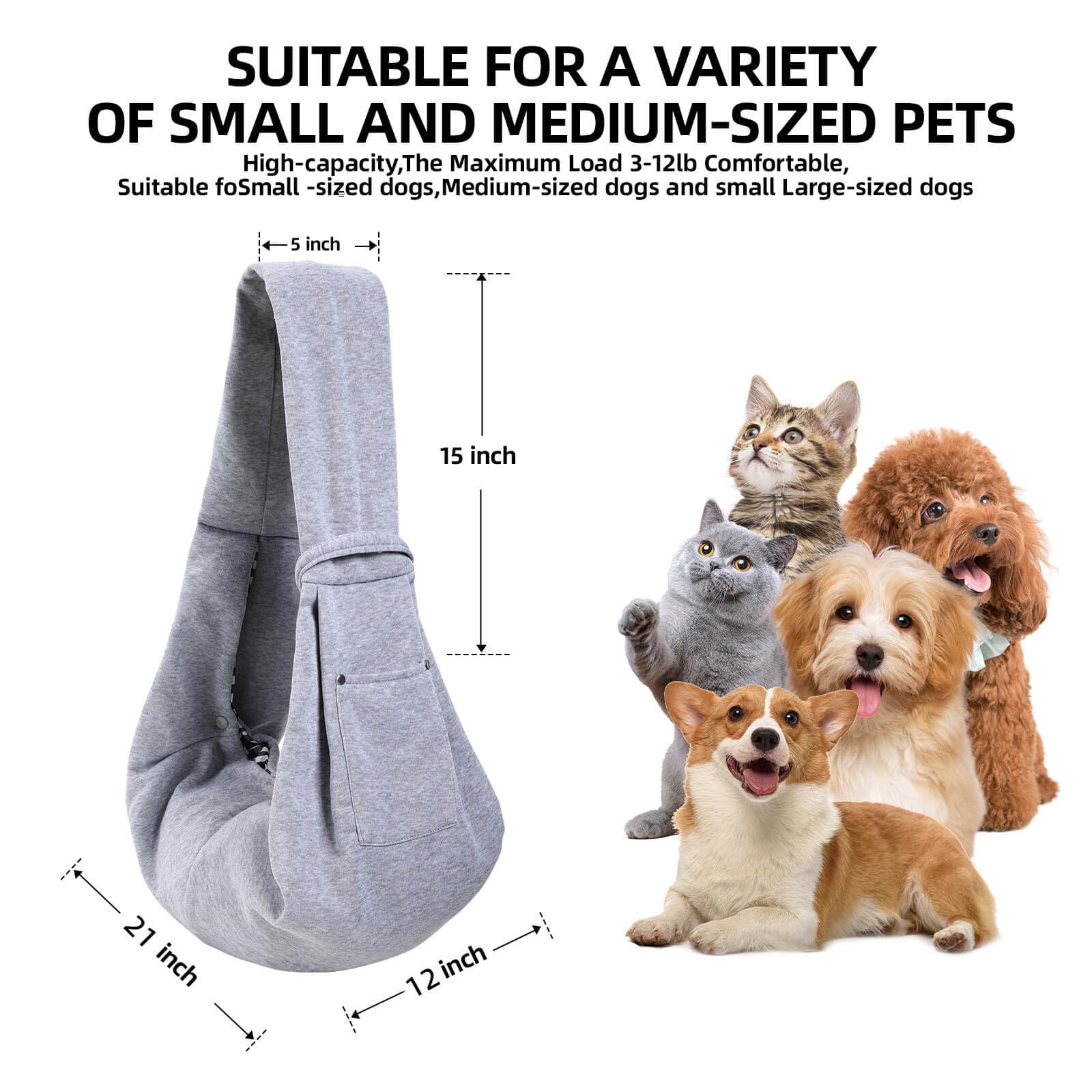 Dog Carrier Sling - Reversible Puppy Carrier Purse With Storage Pocket, Hand-Free Dog Sling Carrier For Carry Small Dogs And Cats, Travel Safety Harness, Dog And Cat Harness (Gray)