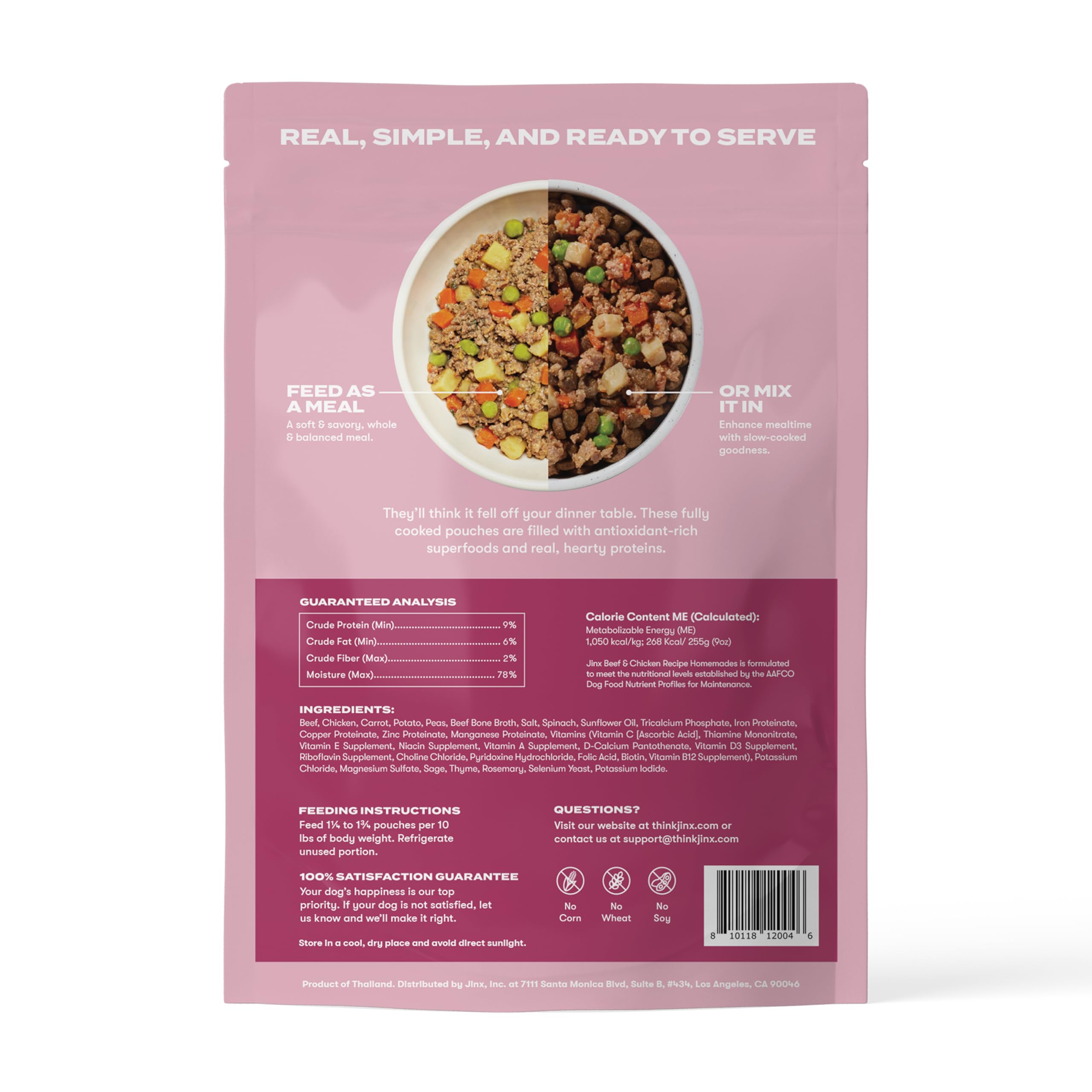 Jinx Beef Wet Dog Food Topper, Mix with Dry Dog Food, Made with Real Beef & Chicken, Bone Broth, No Fillers - Puppy, Adult, Seni