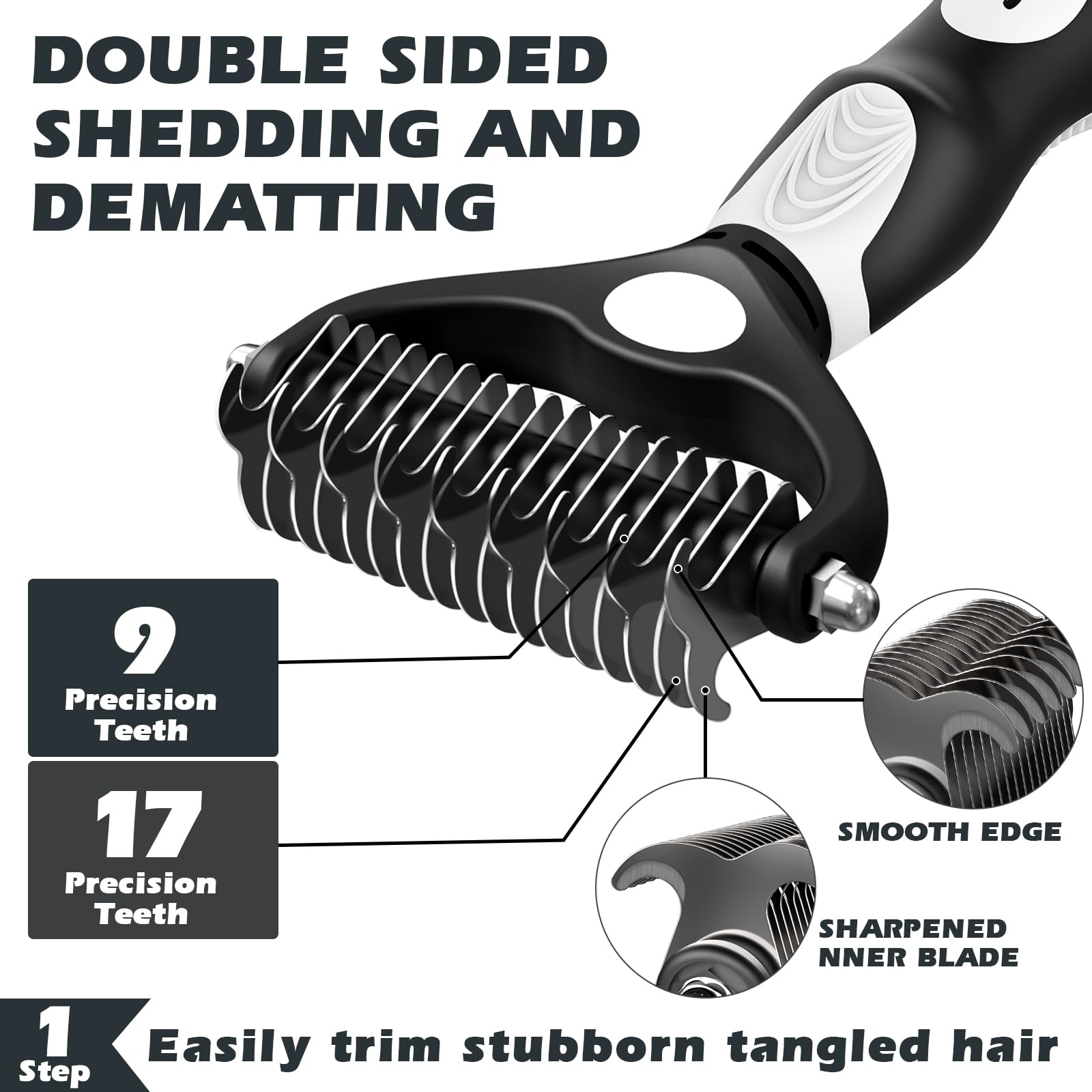 Augwind 3-Piece Dog Brush Set - Slicker Brush & Comb for Shedding & Bathing - Premium Pet Supplies (White & Black)