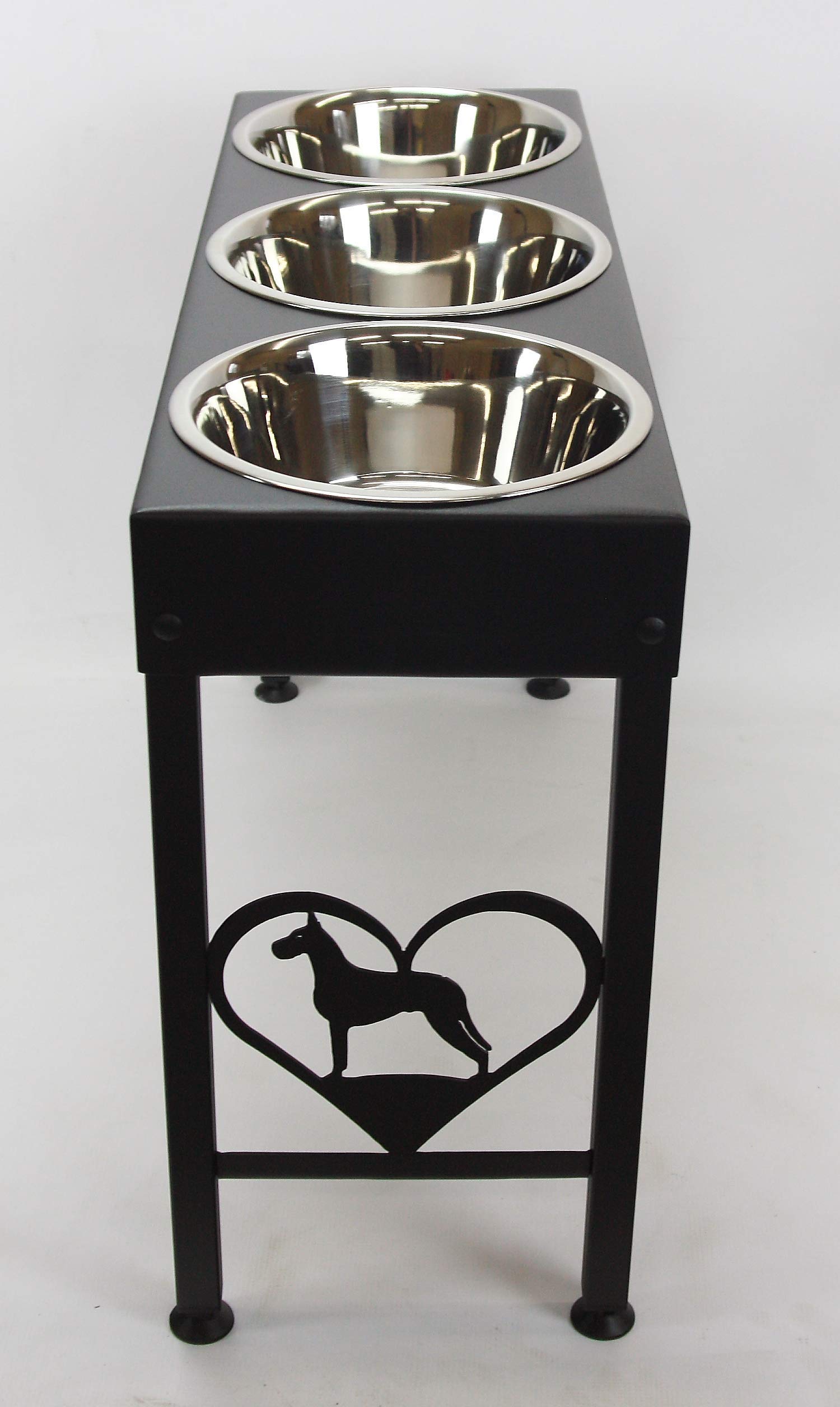 Great Dane Elevated Dog Bowls Triple Dish Feeder Stand Raised Dog Bowls Powdercoated Steel 21'' Tall