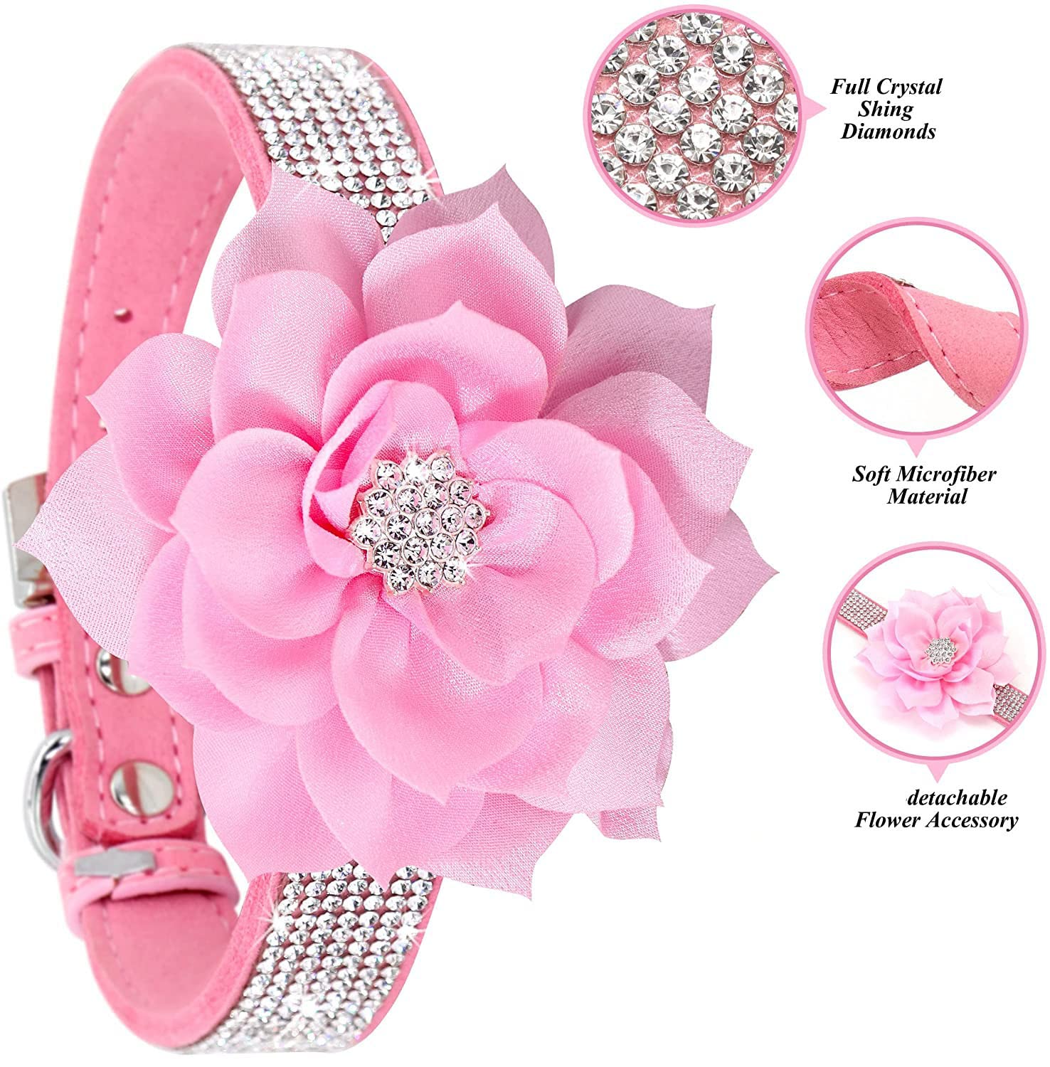 Serijoars Cute Dazzling Sparkling Elegant Fancy Soft Suede Leather Bling Rhinestone Crystal Jeweled Pet Cat Dog Puppy Collar Dog