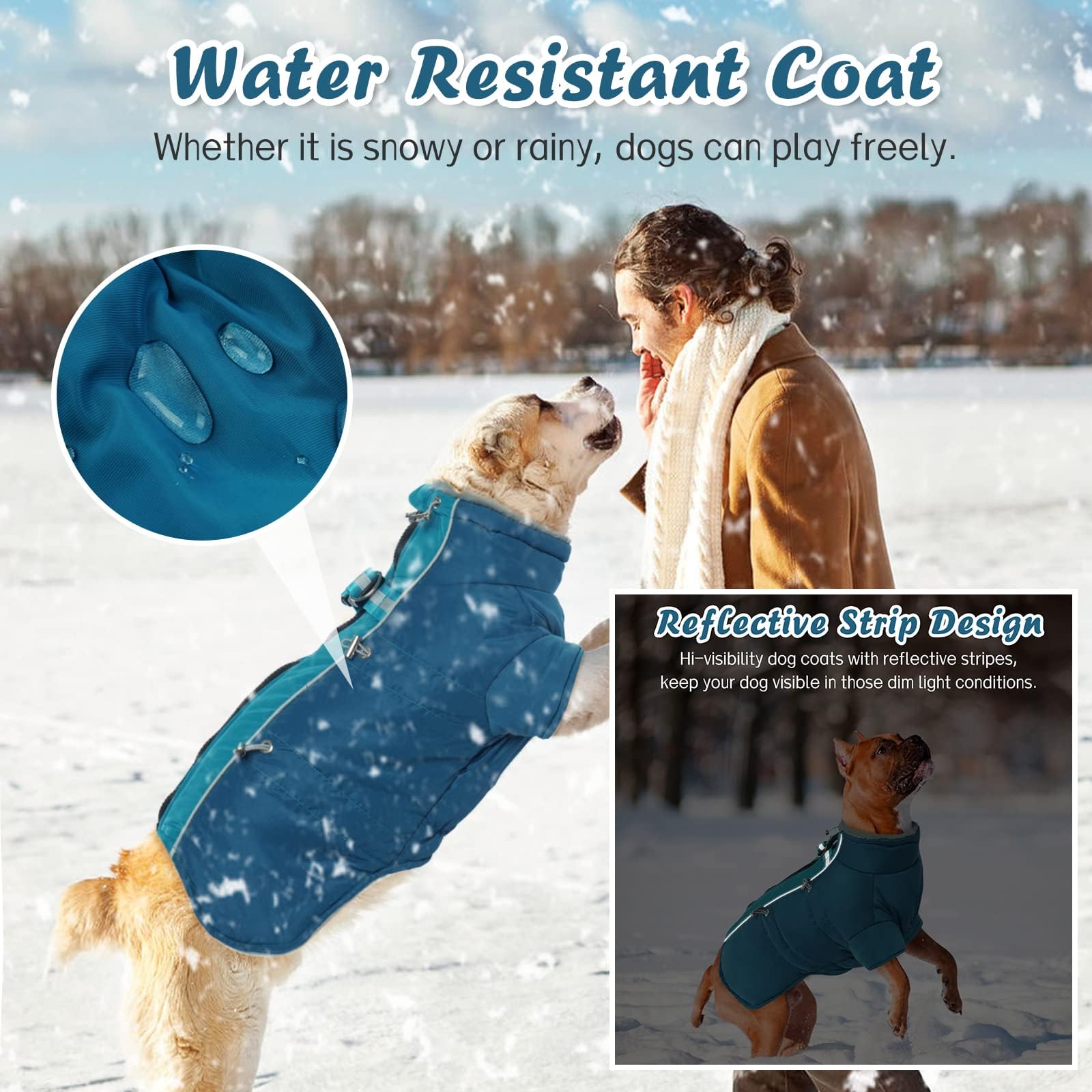 Ikipuko Dog Jacket - Winter Waterproof Dog Coat, Fleece Lining, Reflective, Zip Up With Harness, High Collar Snowsuit (Green, 3X