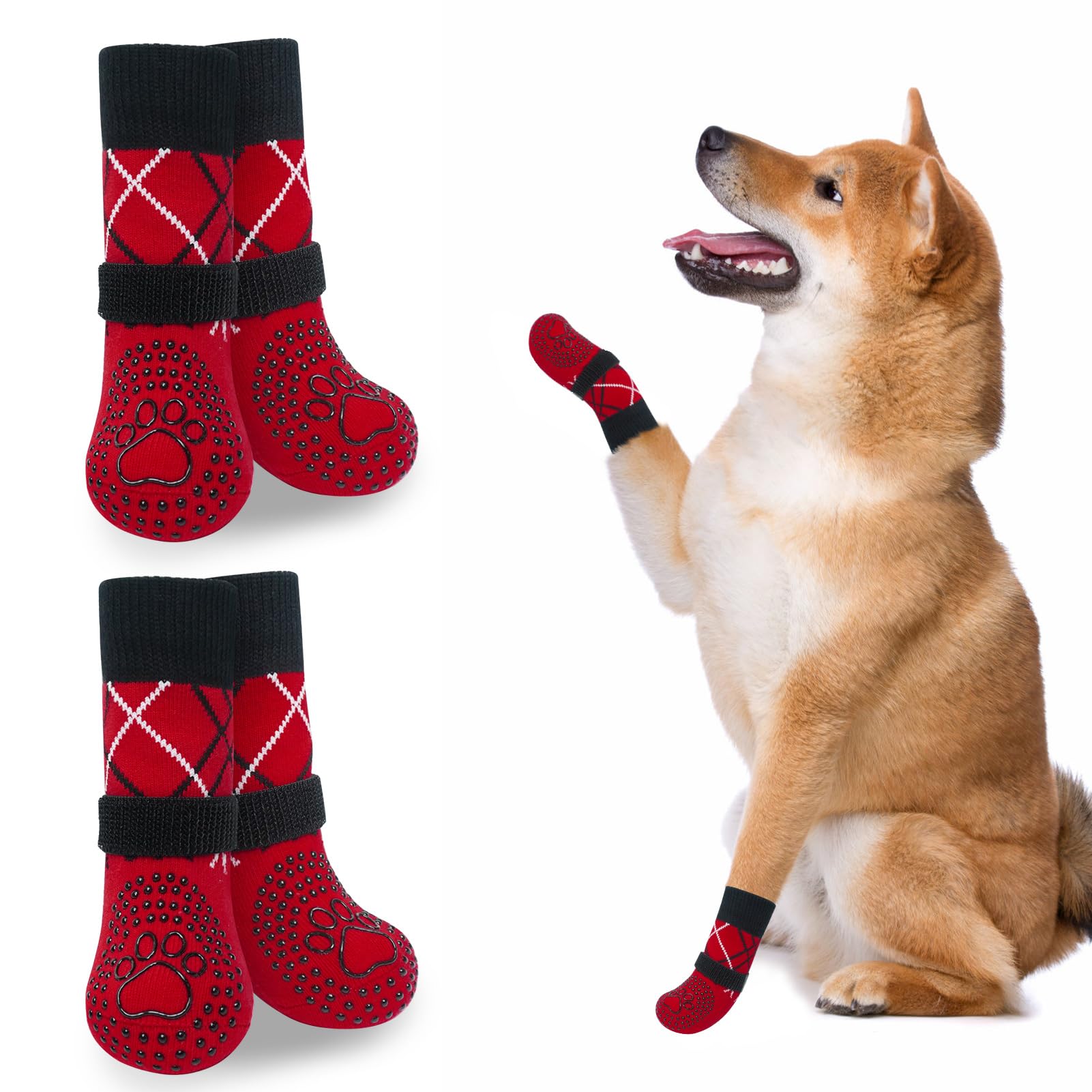 BEAUTYZOO Dog Paw Protectors - Anti Slip, Non Slip Socks for Hardwood Floors, Senior Dogs, Prevent Licking & Scratching - Size M