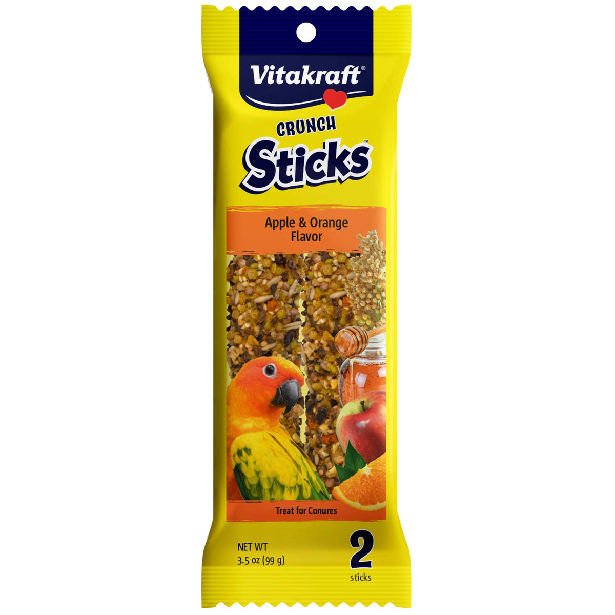 Vitakraft Crunch Sticks Apple & Orange Flavor Bird Treat For Conures (2 Sticks), 3.5 Oz