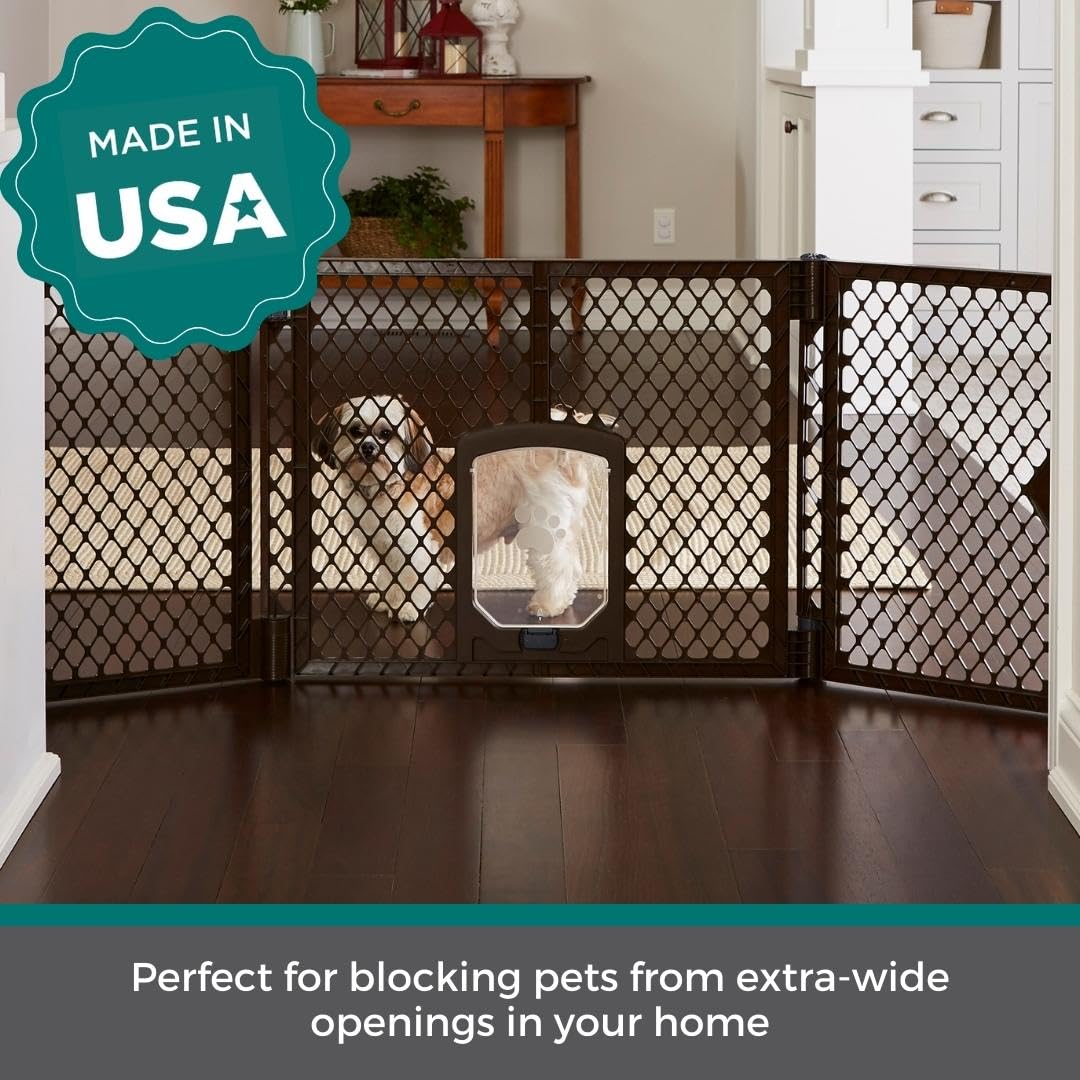 North States Mypet Extra Wide Dog Gate With Small Pet Door. 38.5    To 103.5'' Wide. Cat Gate For Doorway. Made In Usa. 26'' Tal