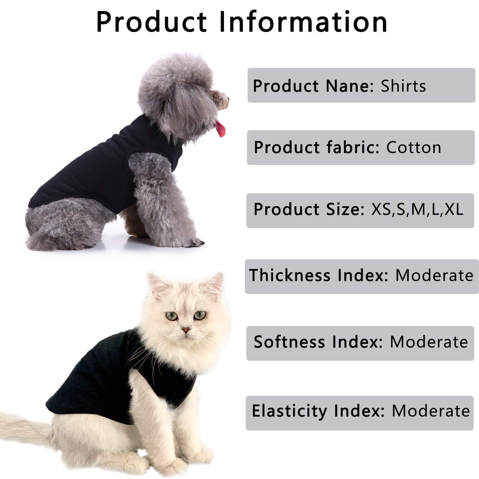 Caisang Dog Shirts Puppy Clothes For Small Dogs Boy, Pet T-Shirts Doggy Vest Apparel, Comfortable Summer Shirts Beach Wear Clothing, Outfits For Medium Dog, Kitty Cats, Soft Cotton Tops (Black Xs)