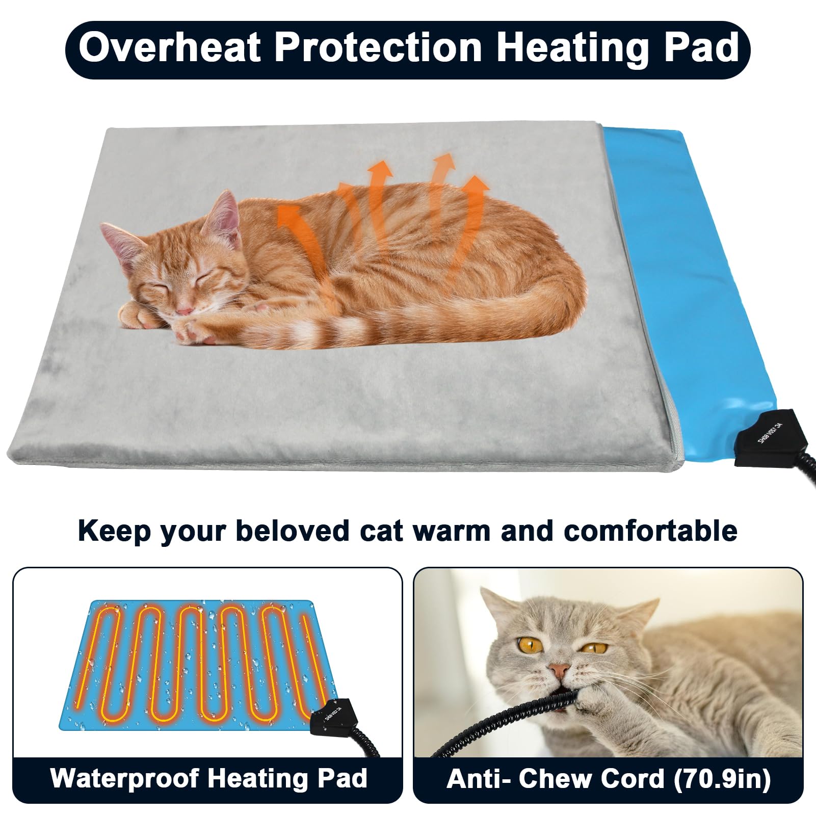 Dahivs Indestructible Heated Cat House for Outside Winter, Heated Outdoor Cat House Weatherproof with Escape Door, Waterproof &