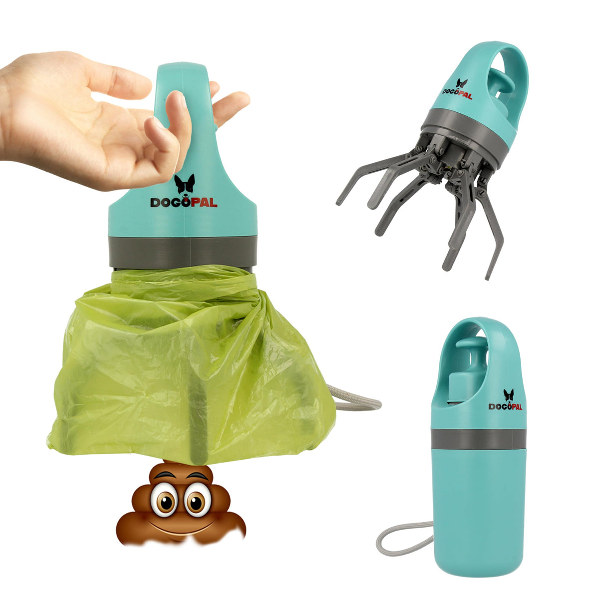 Dogopal 360 Portable Pooper Scooper With Bag Attachment & Dispenser - Lightweight Claw Poop Picker - Ideal For Small & Large Dog