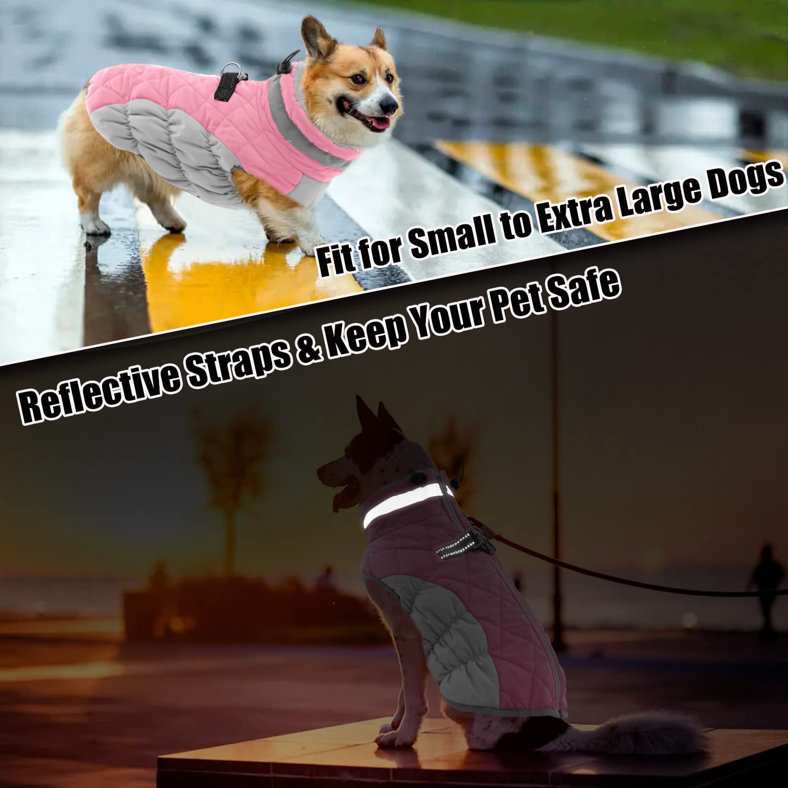 Aofitee Winter Dog Coat Warm Fleece Dog Jacket For Cold Weather, Reflective Zip Up Puppy Dog Snowproof Vest With Leash Ring, Outdoor Pet Sweater Snowsuit Apparel For Small Medium Large Dogs, Pink M