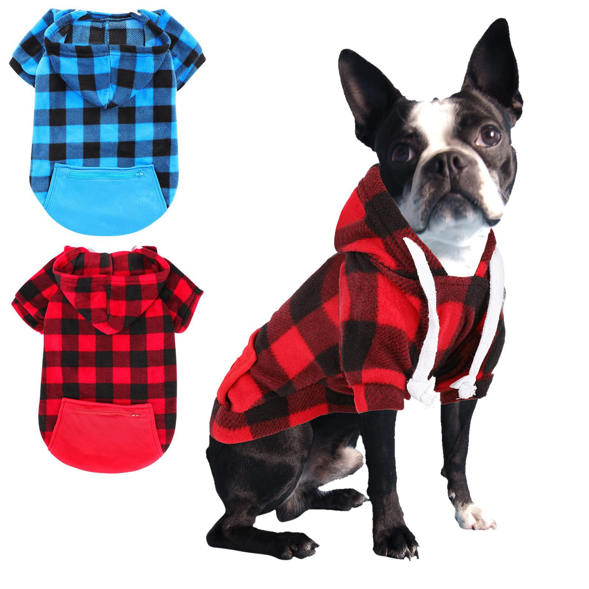 Rypet 2 Packs Large Plaid Dog Hoodie Pet Clothes Sweaters With Hat And Pocket Dog Pullover Sweatshirt For Medium Large Dog