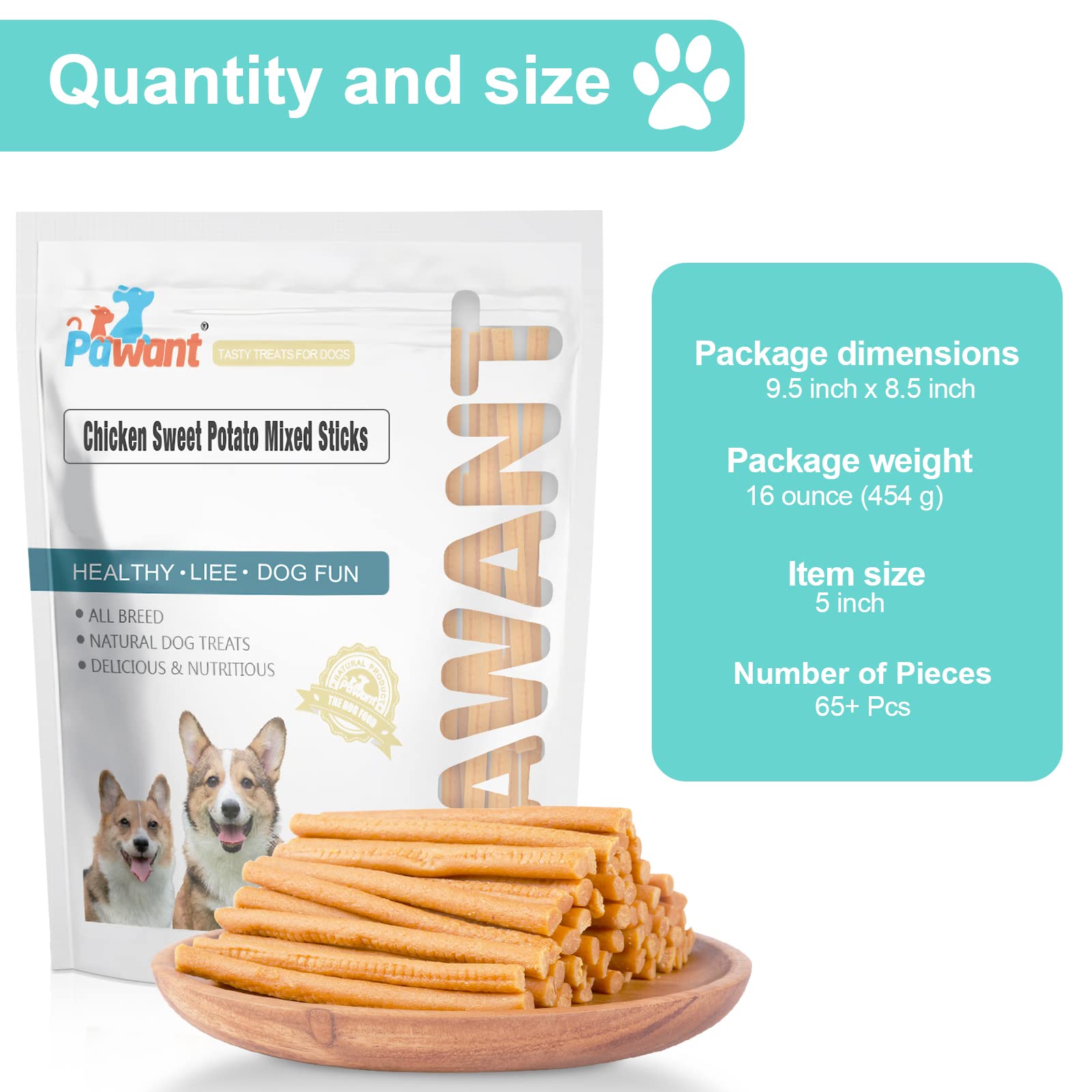 Pawant Soft Dog Treats Chicken Sweet Potato Mixed Sticks Puppy Easy to Digest Training Snacks 1 lb/454g