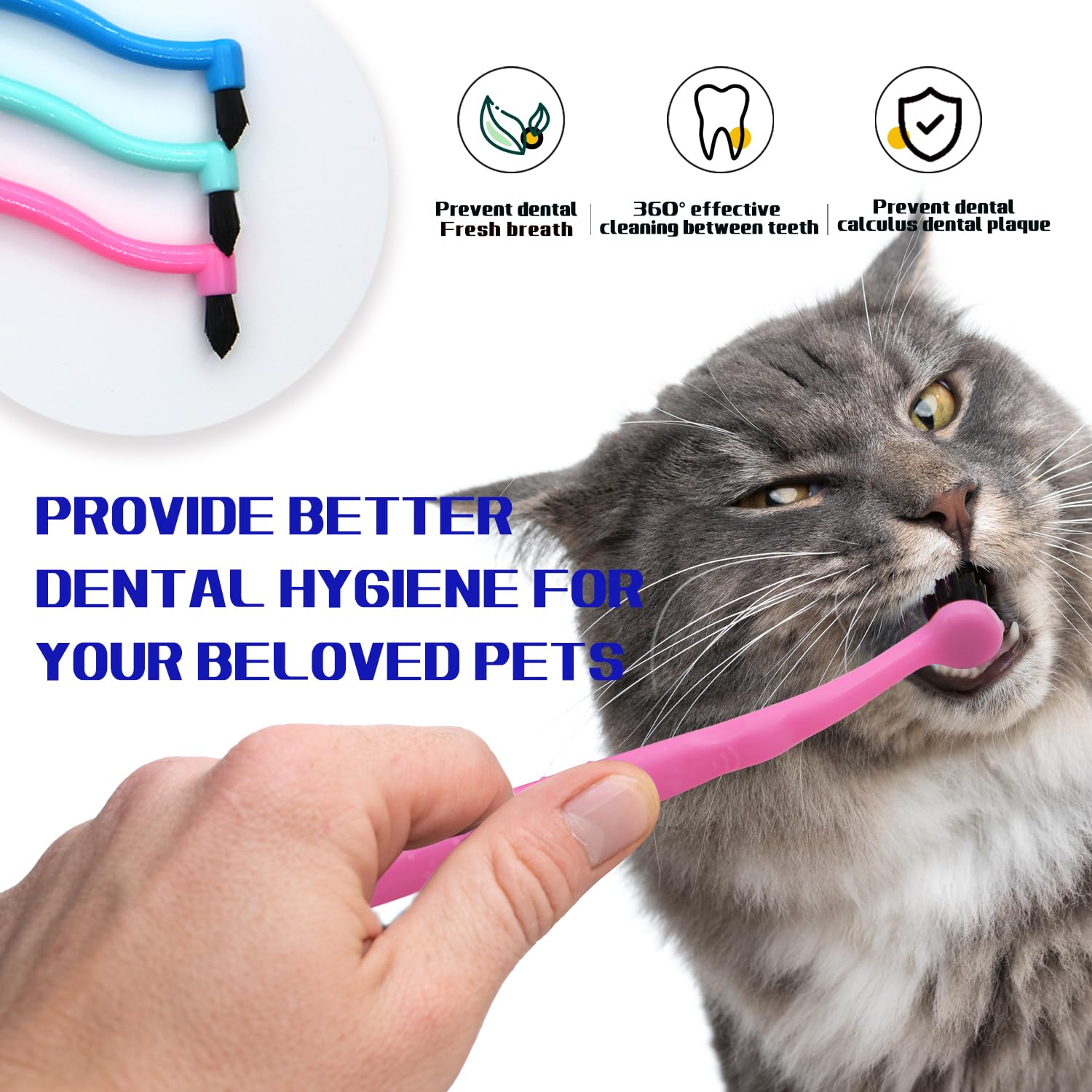 PenVinoo Dual Sided Cat Toothbrush Dog Toothbrush Finger Brush Micro Head to fit into Small to Large Dogs & Cats (Black, Small)