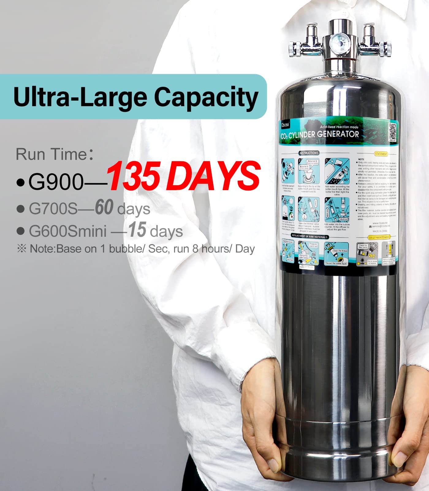 Clscea 5.5L CO2 Cylinder Generator CO2 System Kit for Aquarium & Hydroponic Dual Needle Valve(G900)