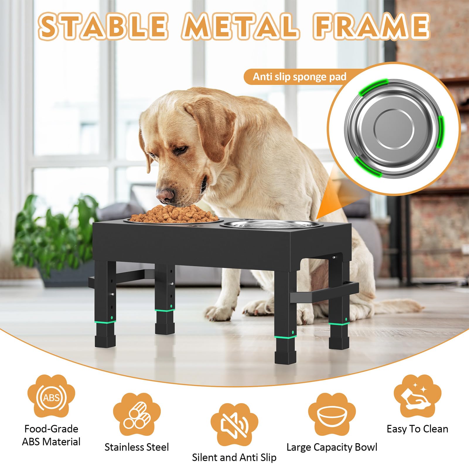 Metal Elevated Dog Bowls, Elevated Dog Bowls Large Breed, Height Adjustable Raised Dog Bowl, Dog Bowl Stand With 2 Stainless Ste