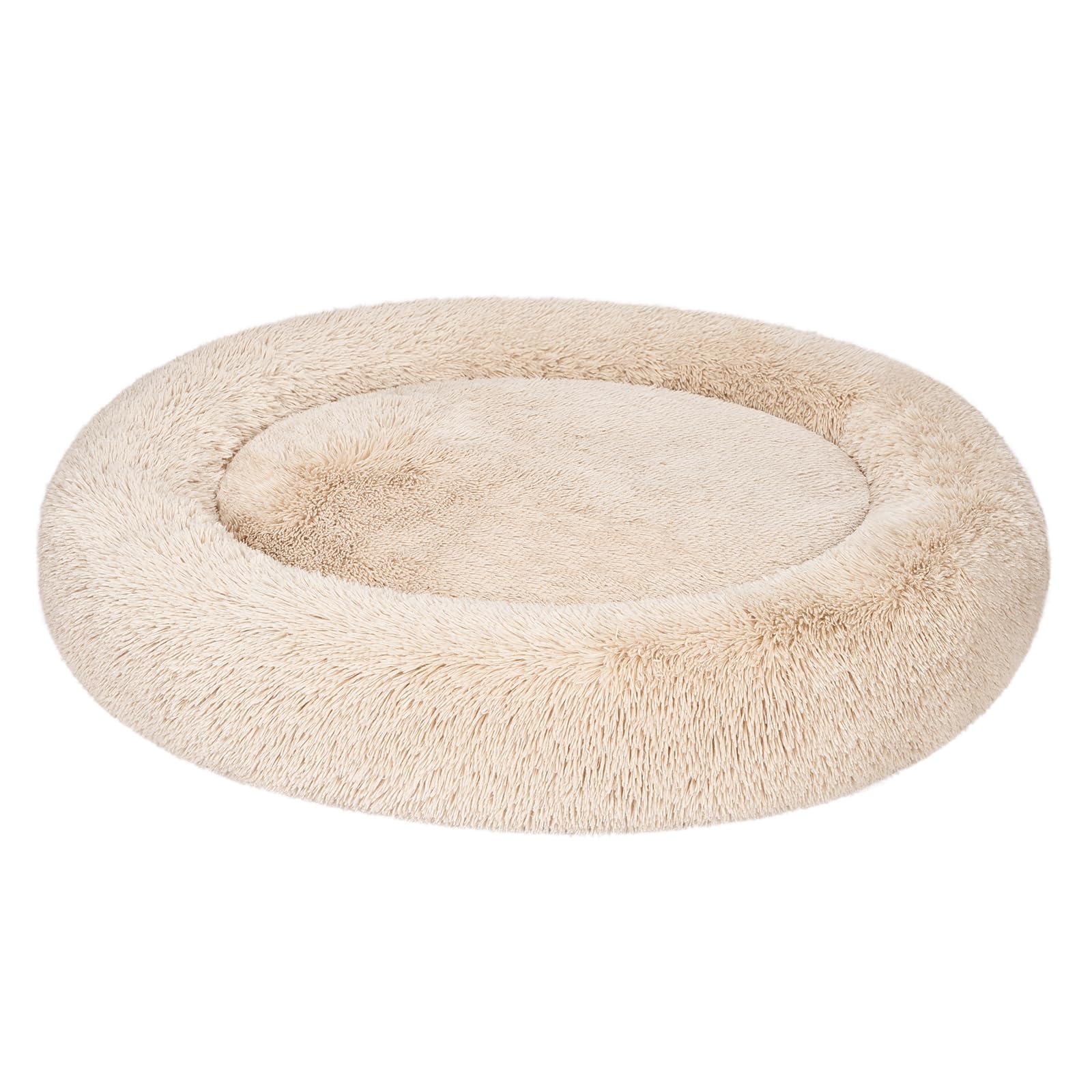 Amazon Basics Donut Pet Bolster Faux Fur Bed for Dog, Beige, 45'' x 45''