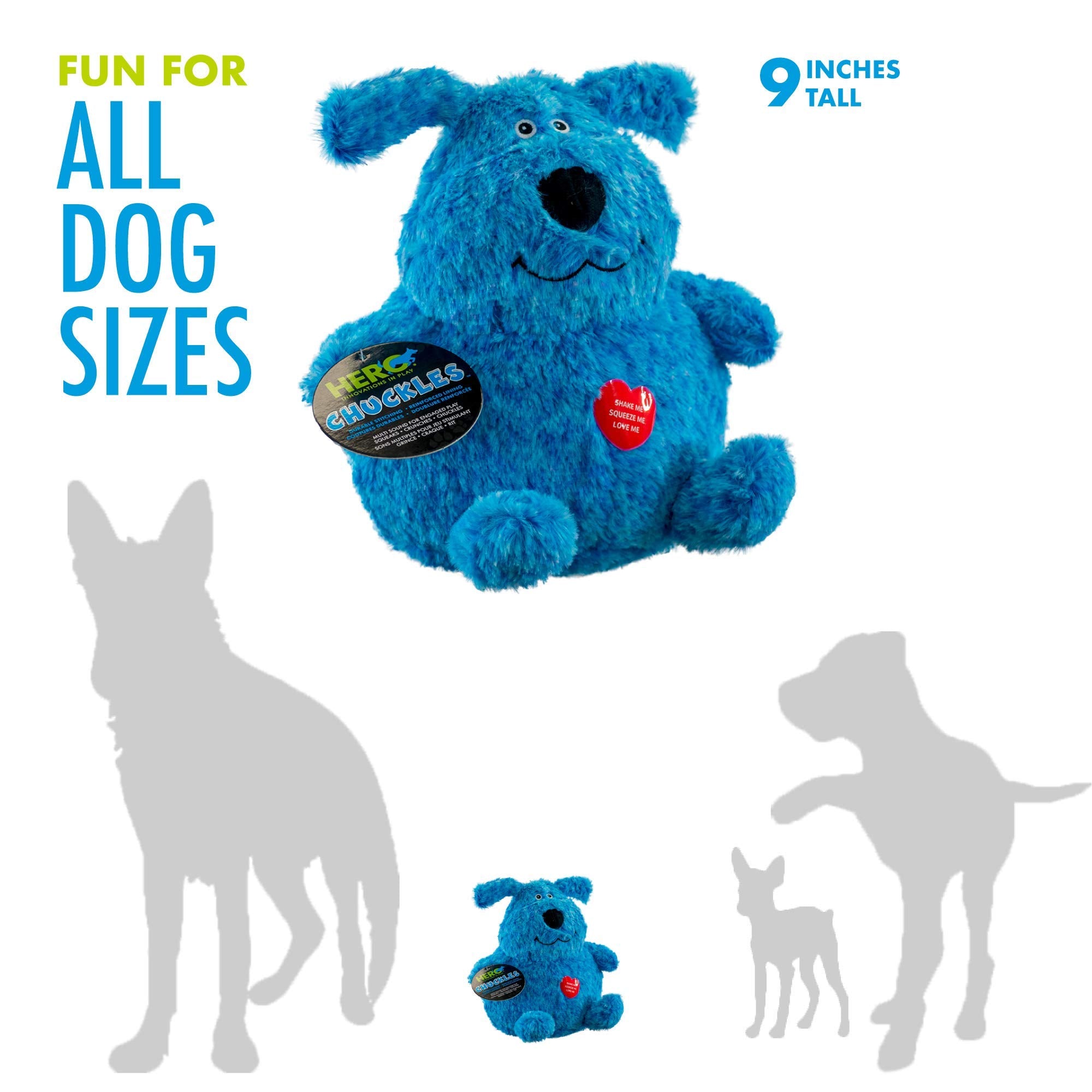 Hero Chuckles Bellies, Blue Puppy Plush Dog Toy, Dog Squeaky Toys, Durable Stuffed Animal With 3 In 1 Squeaker
