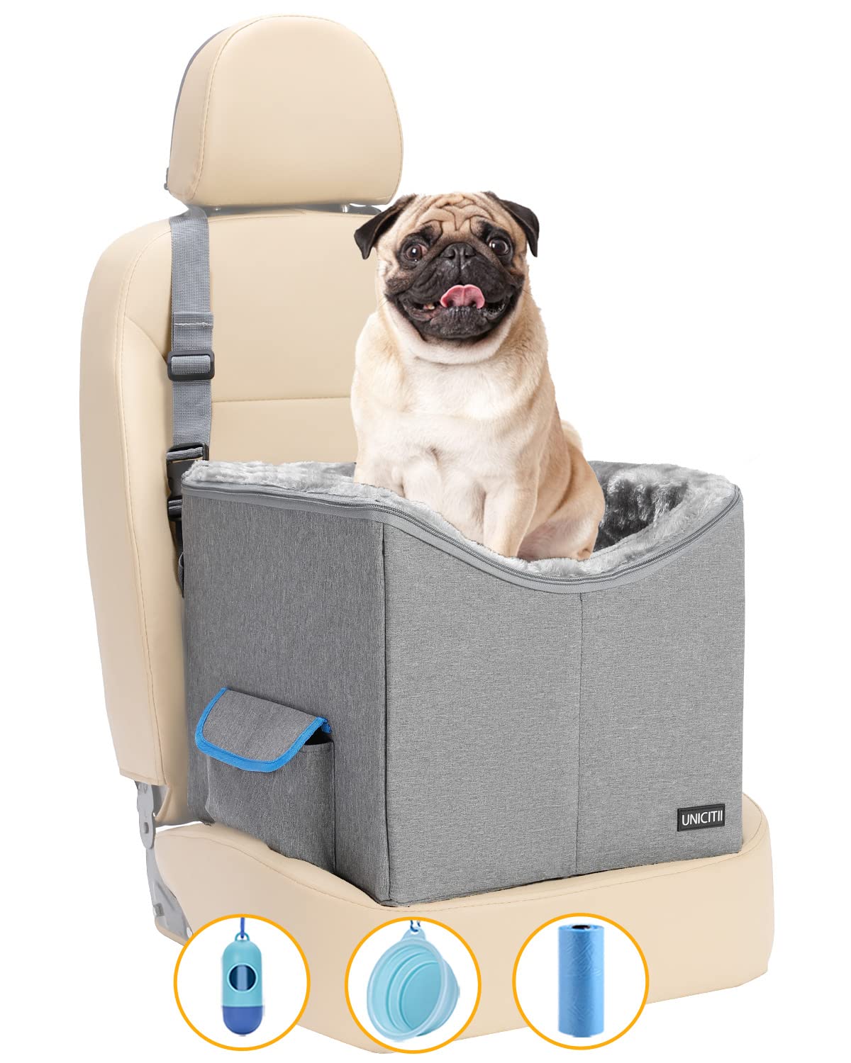 Unicitii Lookout Pet Car Booster Seat For Small Dogs, Bucket Booster Pet Seat, Elevated Dog Booster Car Seat, Lookout Dog Car Seat For Small Dogs