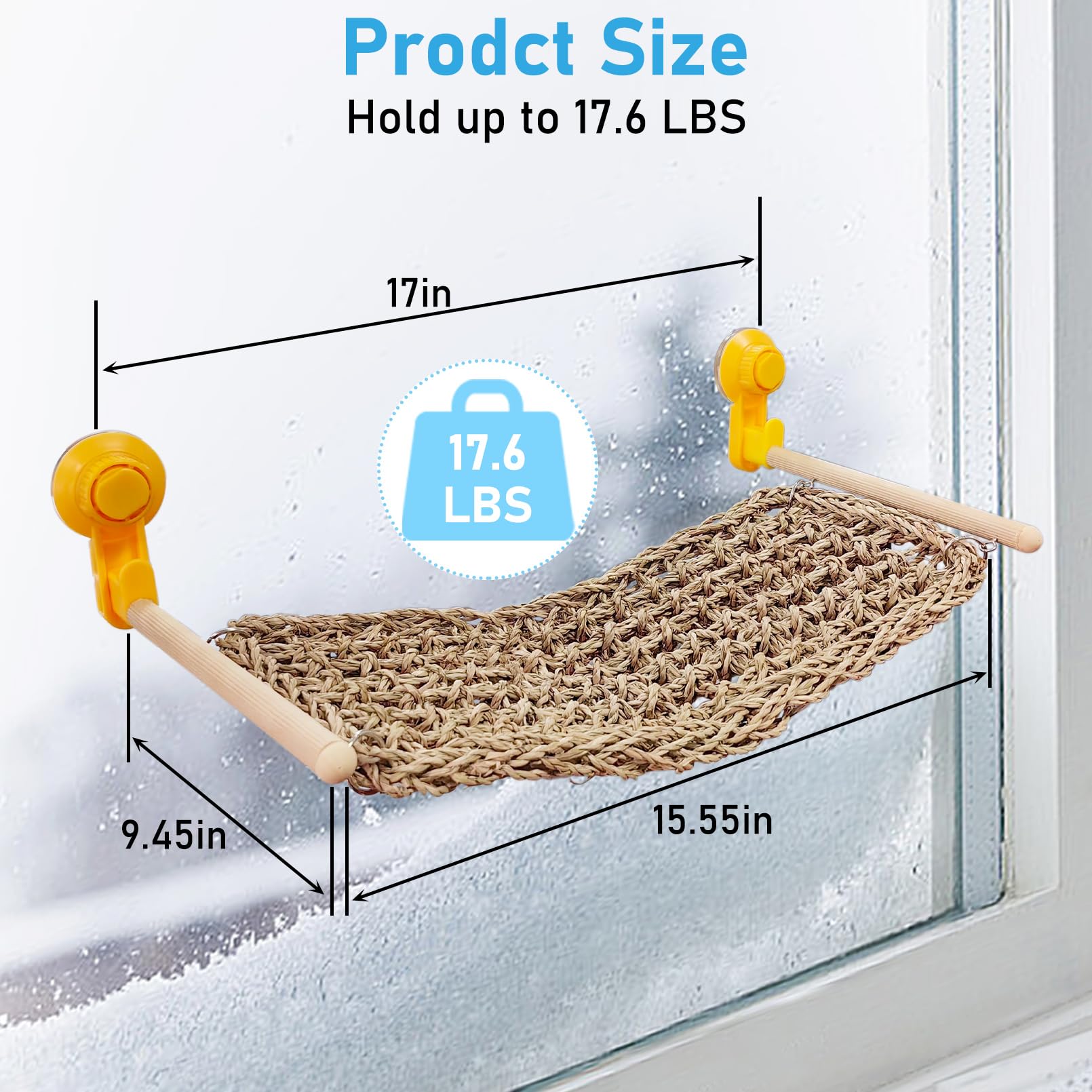 VCEPJH Bearded Dragon Window Perch Reptile Window Hammock Natural Seagrass Lizard Lounger Bed with Powerful Suction Cups Climbin