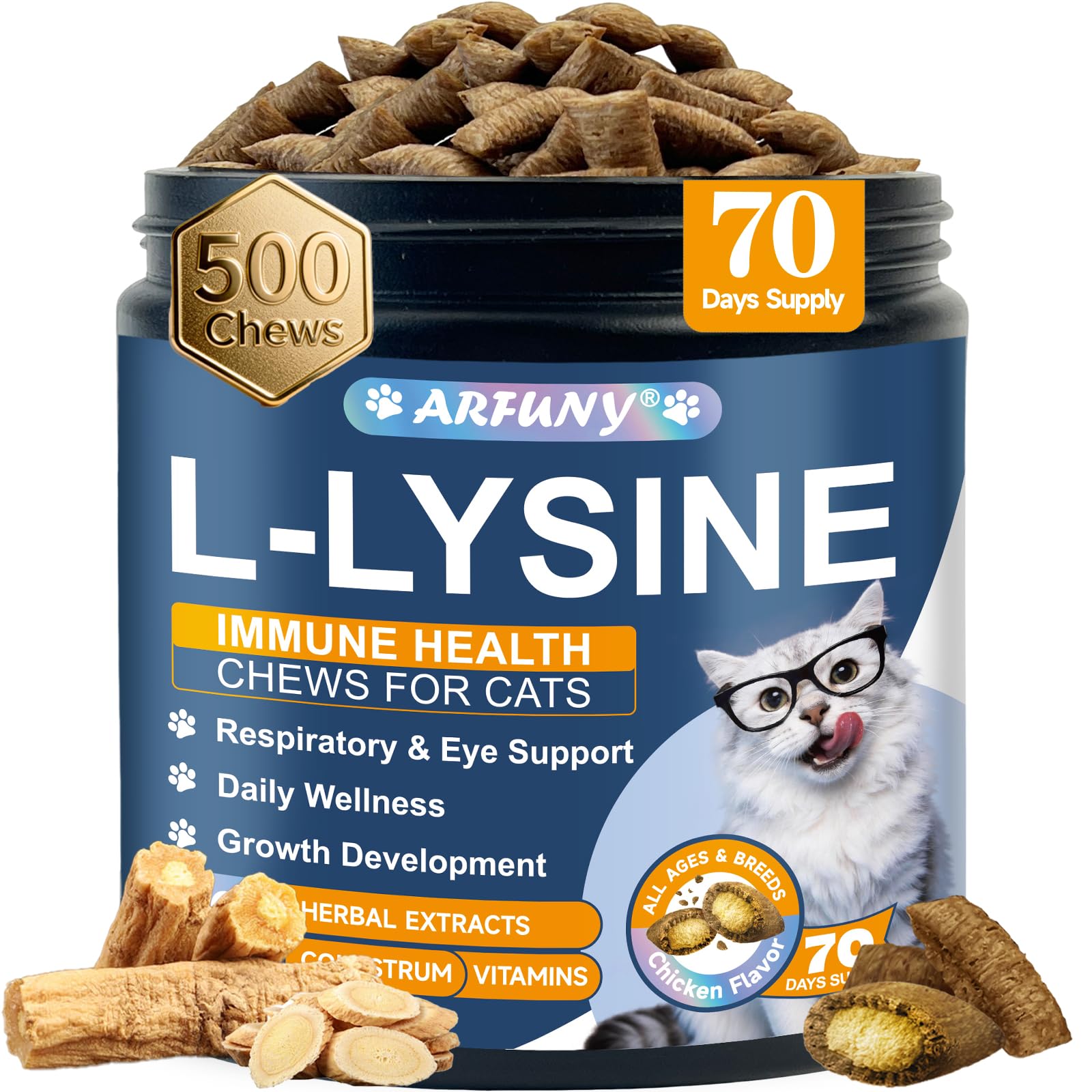 Lysine for Cats - 500 Chews L-Lysine for cats Immune, Eye Function, Respiratory Support - Cat Sneezing & Running Nose - with Tau