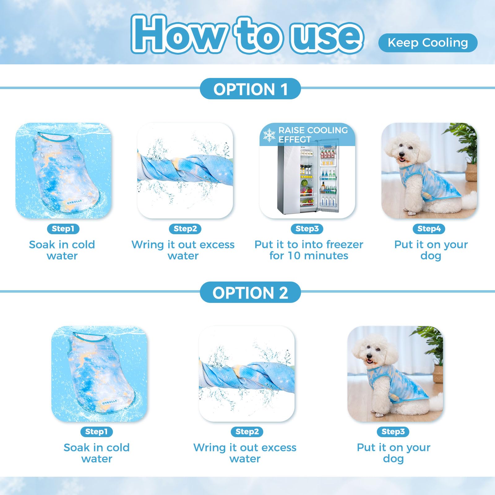 Cyeollo 2Pack Dog Cooling Shirt, Breathable Sleeveless Summer Clothes For Dogs, Intant Cool Dog T Shirts For Small Dogs, Blue Sk