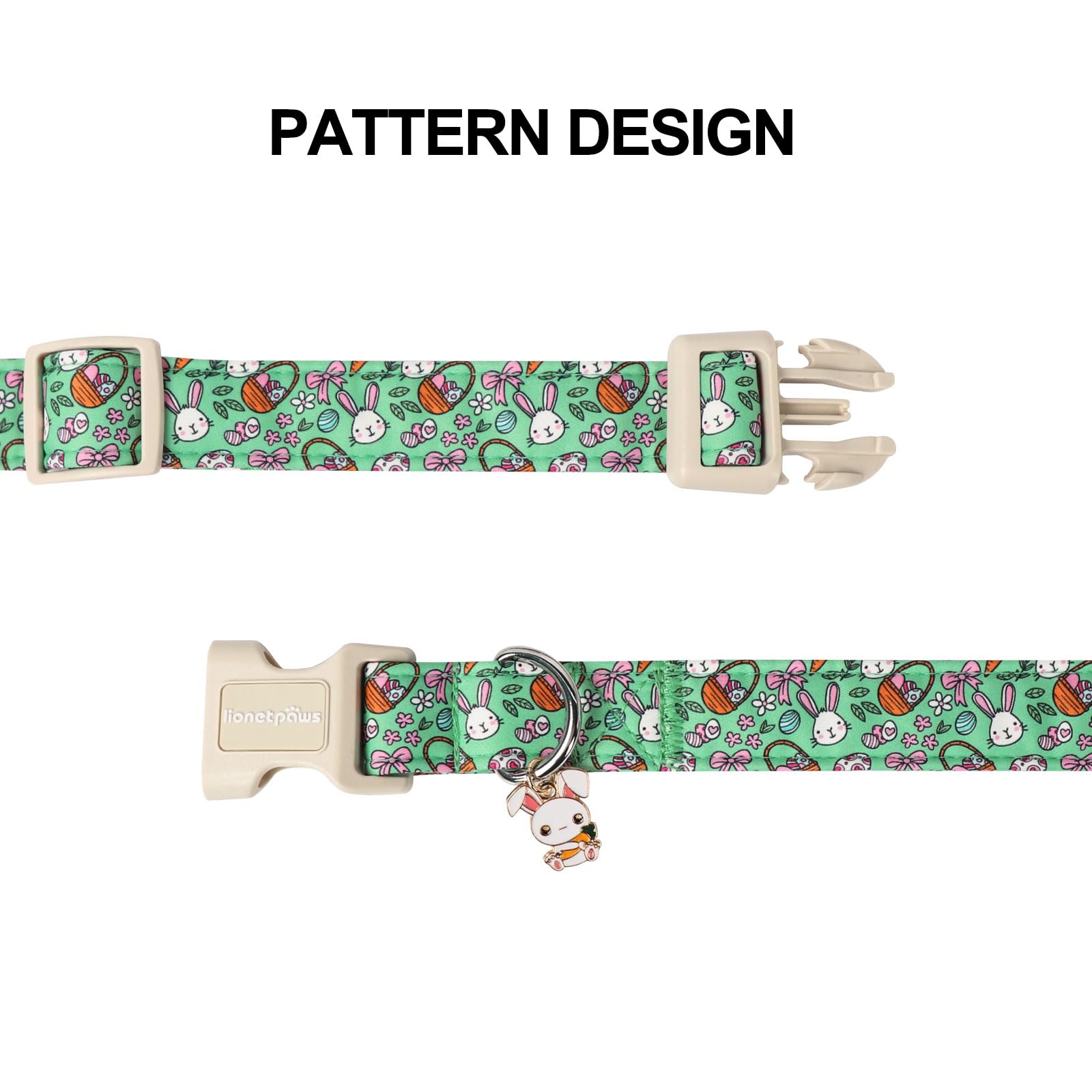 Lionet Paws Easter Dog Collar- Cute Green Eggs Dog Collars With Plastic Buckle, Light Adjustable Dog Large Collars With Rabbit P