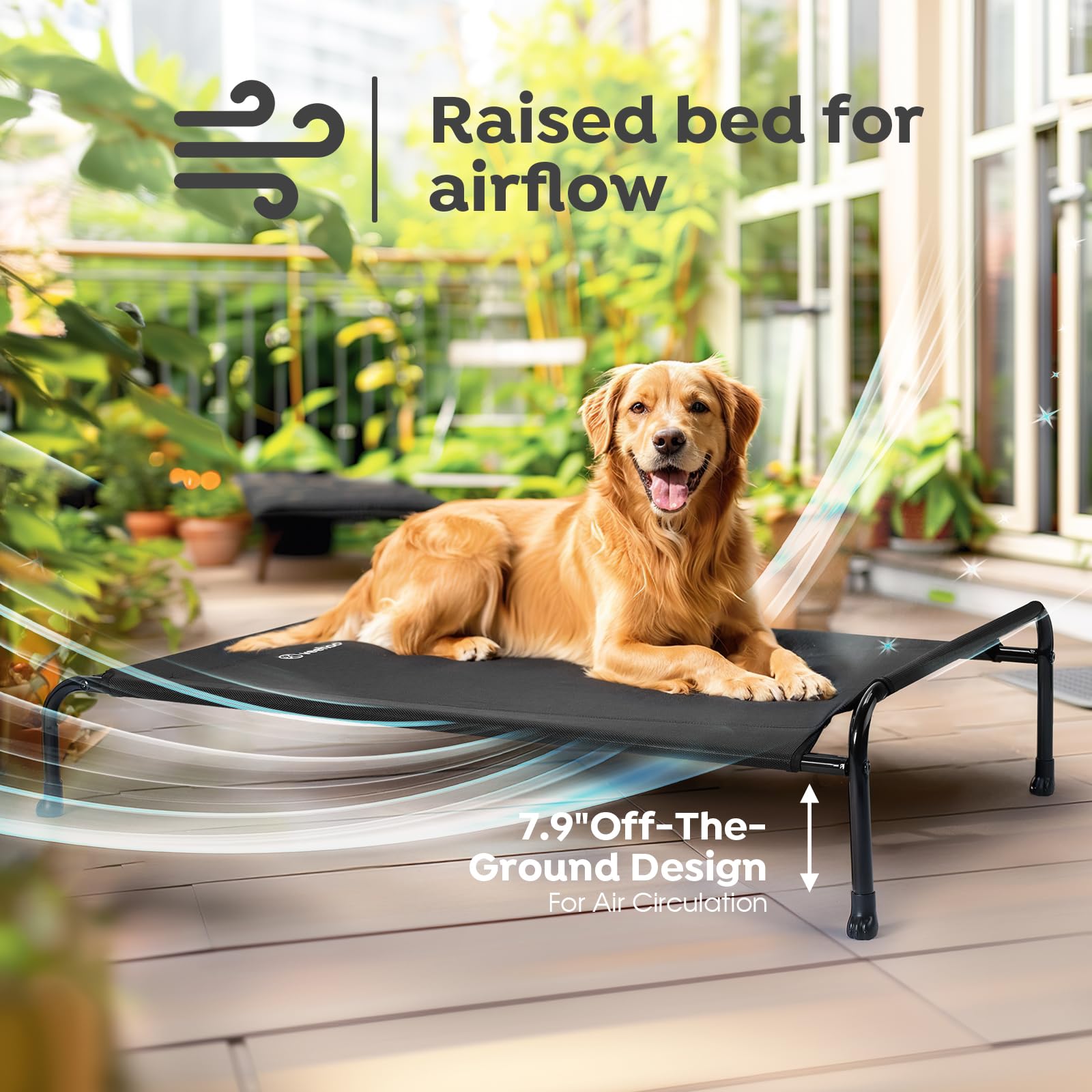 Veehoo Xxxl Original Elevated Dog Bed - Outdoor Raised Dog Cots Beds For Large Dogs, One-Sided Extra Large Raised Cooling Pet Be