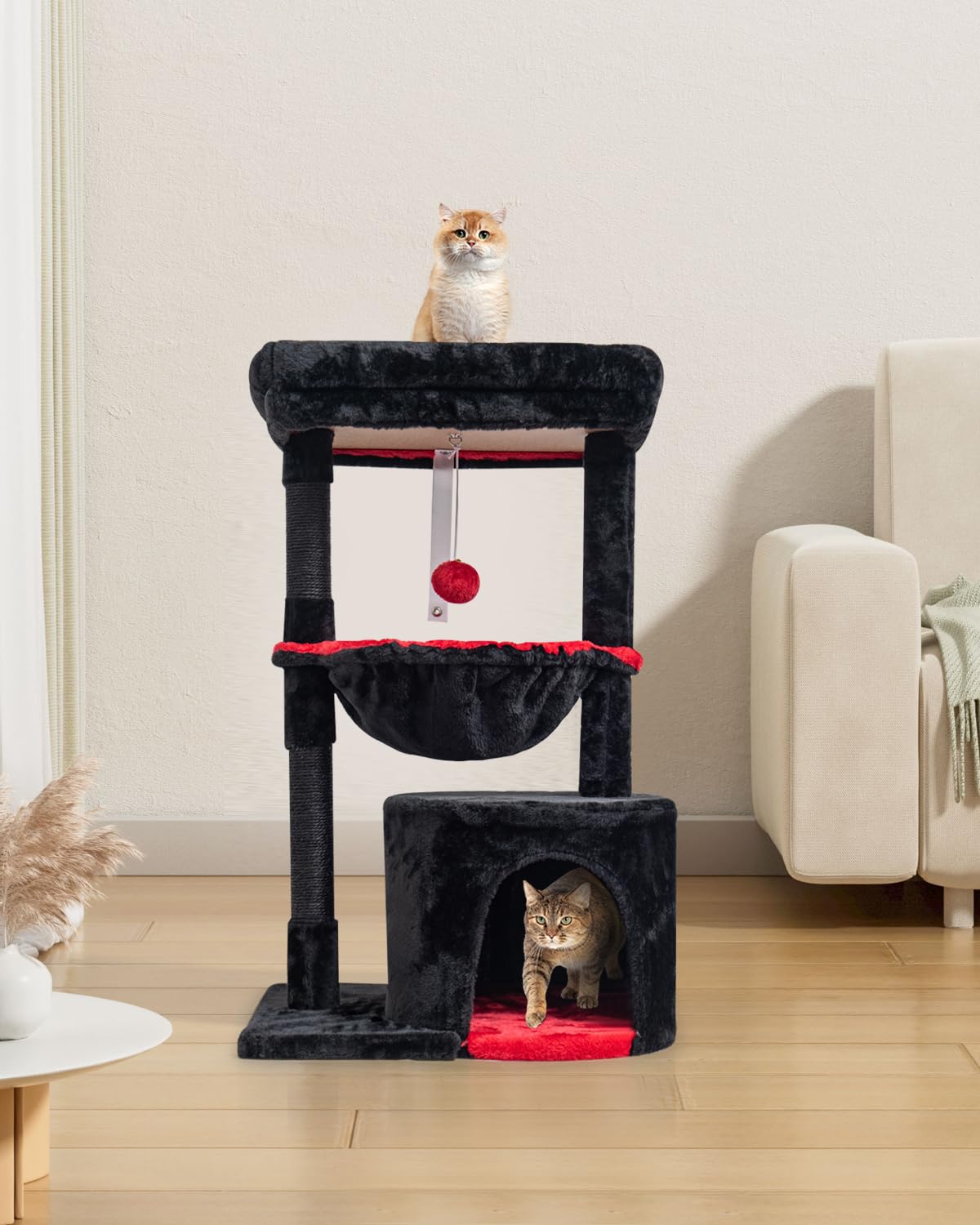 Syandlvy Gothic Cat Tree With Coffin Bed For Indoor Cats, Small Cat Tower With Scratching Post, Modern Activity House Condo With