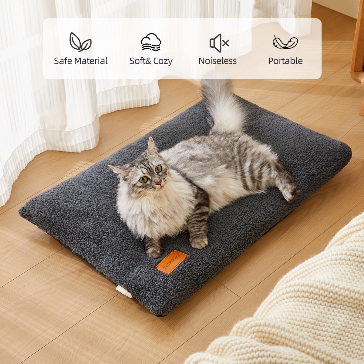 TIMSUNBER Ultra Soft Cat Bed Mat 24 x 18 Inch Cozy Pet Cushion with Non-Slip Bottom Washable Self-Warming Sleep Dog Pad for Crat