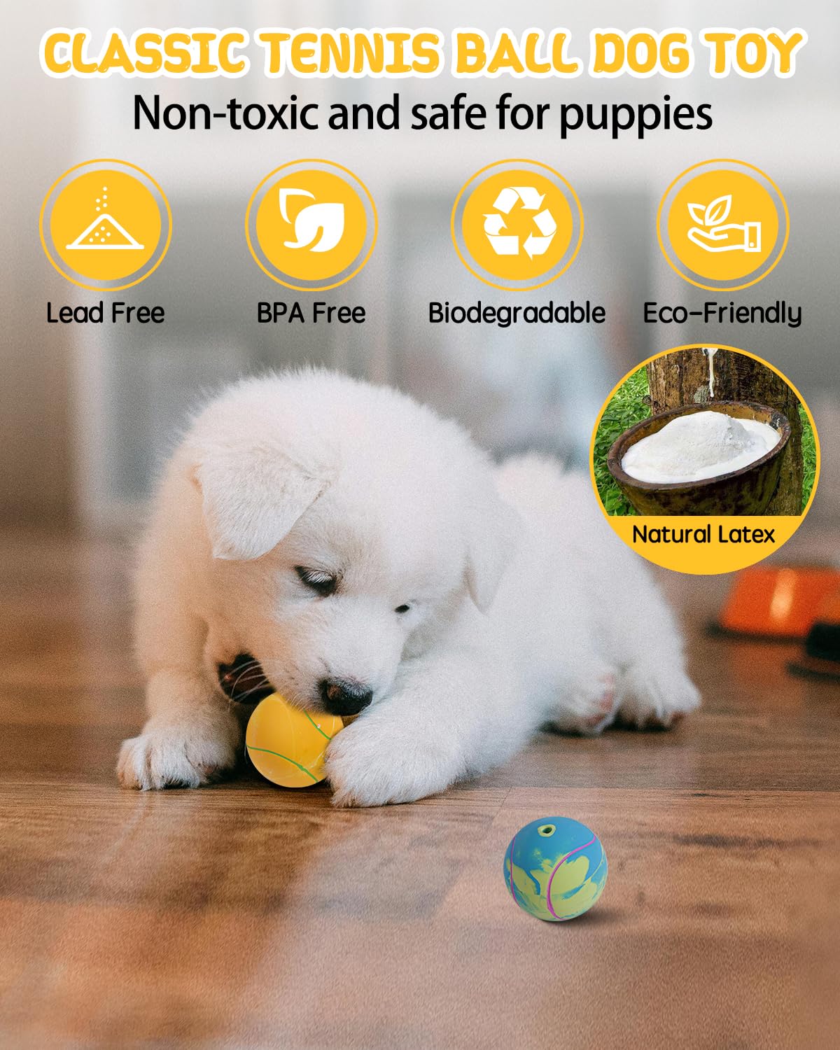 Schitec Dog Squeaky Toy Balls, Puppy Tennis Balls For Fetch Play, Interactive Latex Squeak Pet Toy For Puppies Mini Breed Small