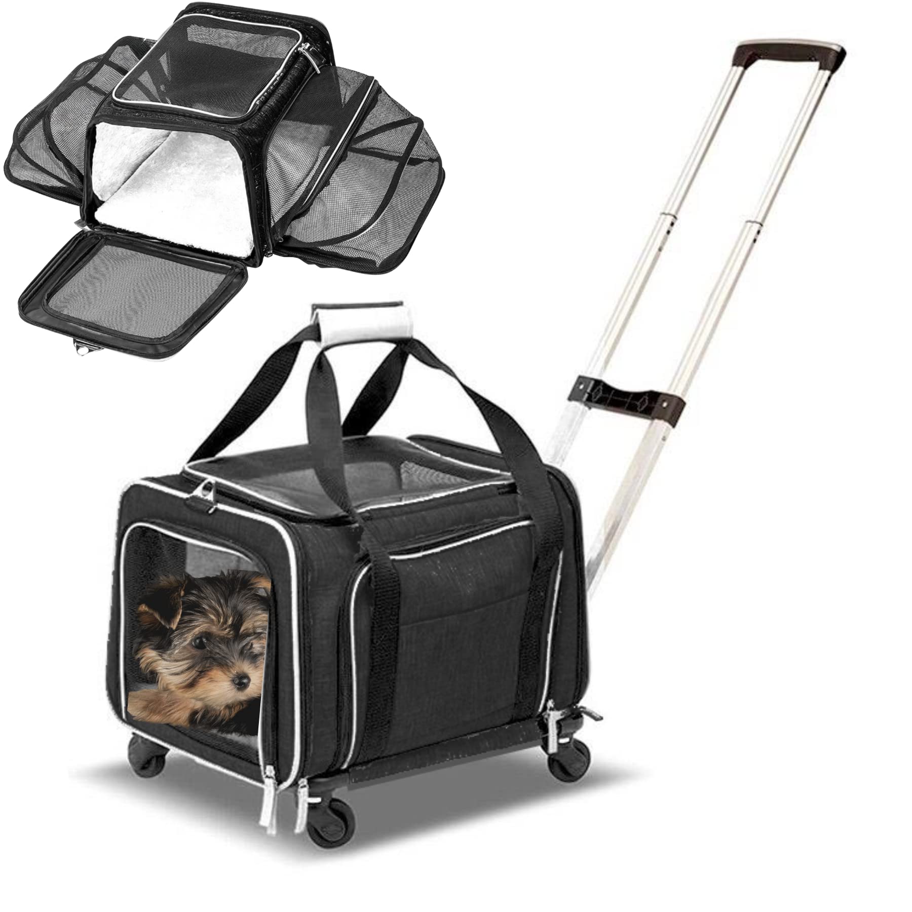 RUFF LIFE 101 Airline Approved Expandable Premium Pet Carrier on Wheels- Two Sided Rolling Carrier- Designed for Dogs & Cats- Ex