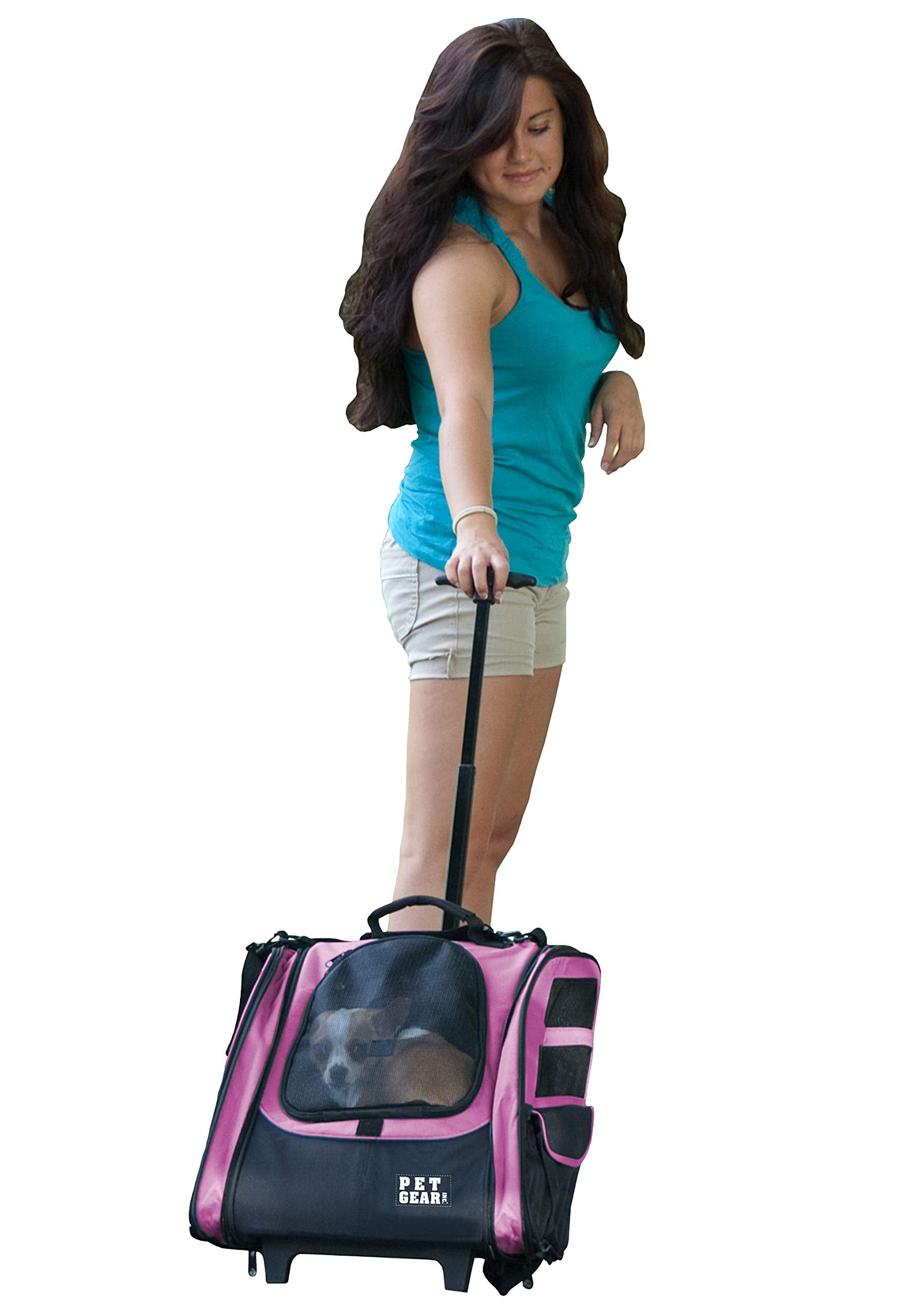 Pet Gear I-Go2 Traveler Roller Backpack, Travel Carrier, Car Seat For Cats/Dogs, Mesh Ventilation, Included Tether, Telescoping 