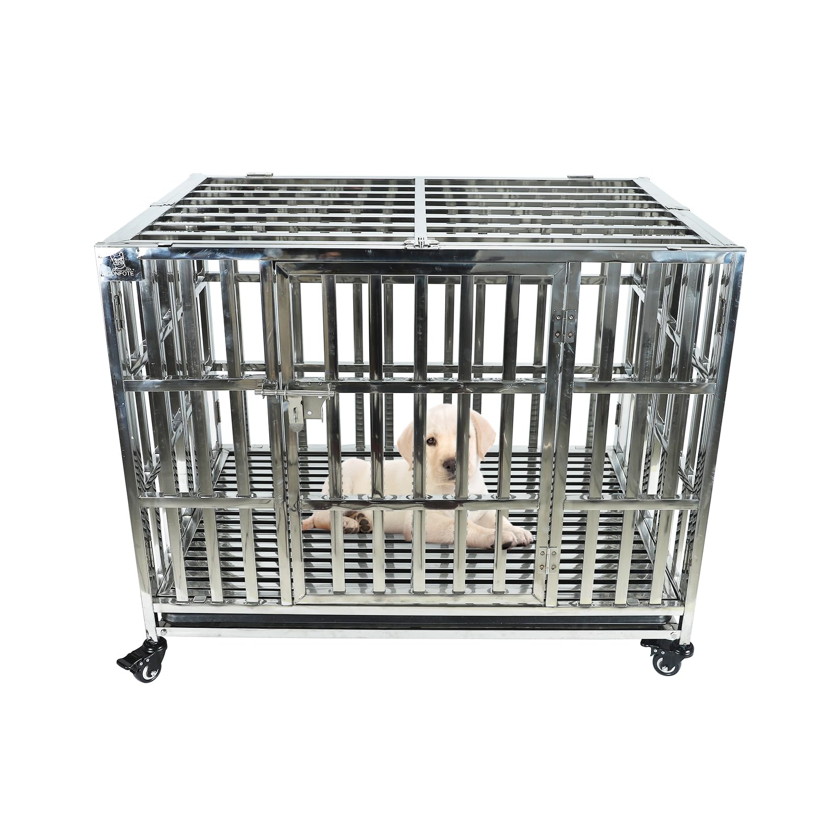 Confote 37 Inch Heavy Duty Stainless Steel Dog Cage High Anxiety Indestructible And Escape-Proof Dog Crate Kennel For Small Dogs