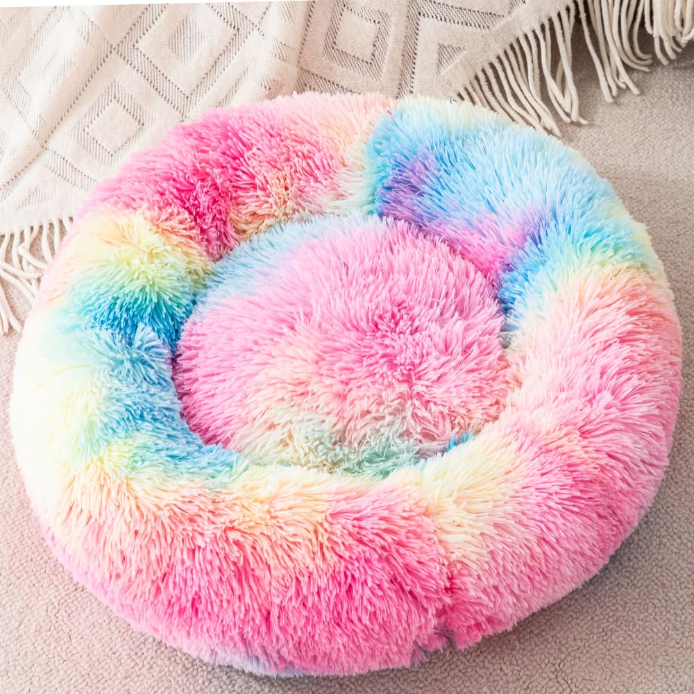 Small Cat Bed Nest Bed Dog Bed Round Bed Donut Rabbit Bed Pet Bed Small Kitten Bed Warm Fluffy Donut Bed Furry Cat For 3Kg Pet