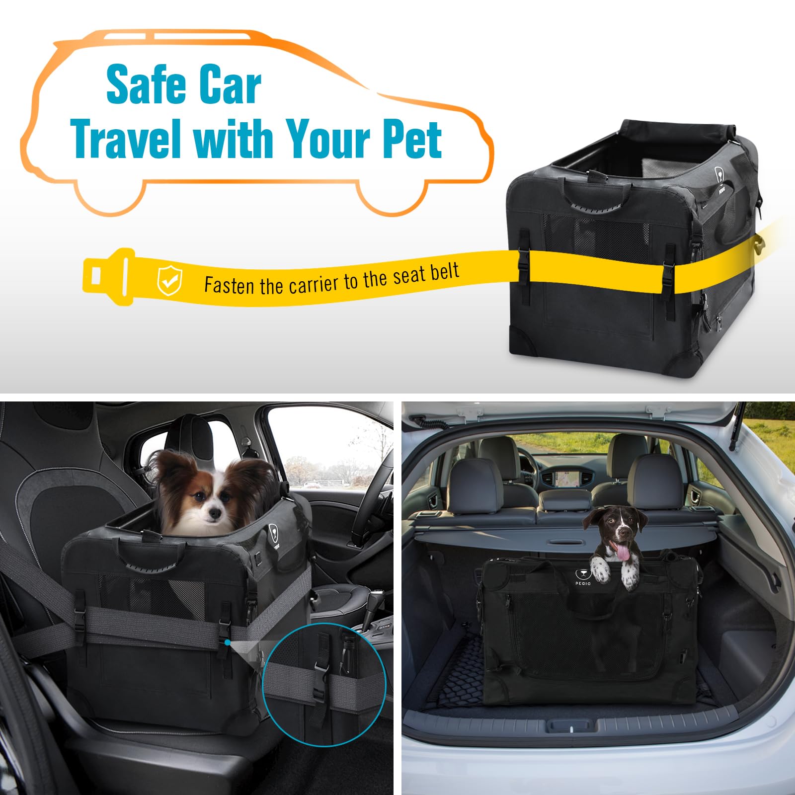 Pegic Extra Large Cat Carrier For Car Travel, Pegic Soft Sided Collapsible Pet Carrier For Outdoor And Indoor Uses, Roomy Cat Ca