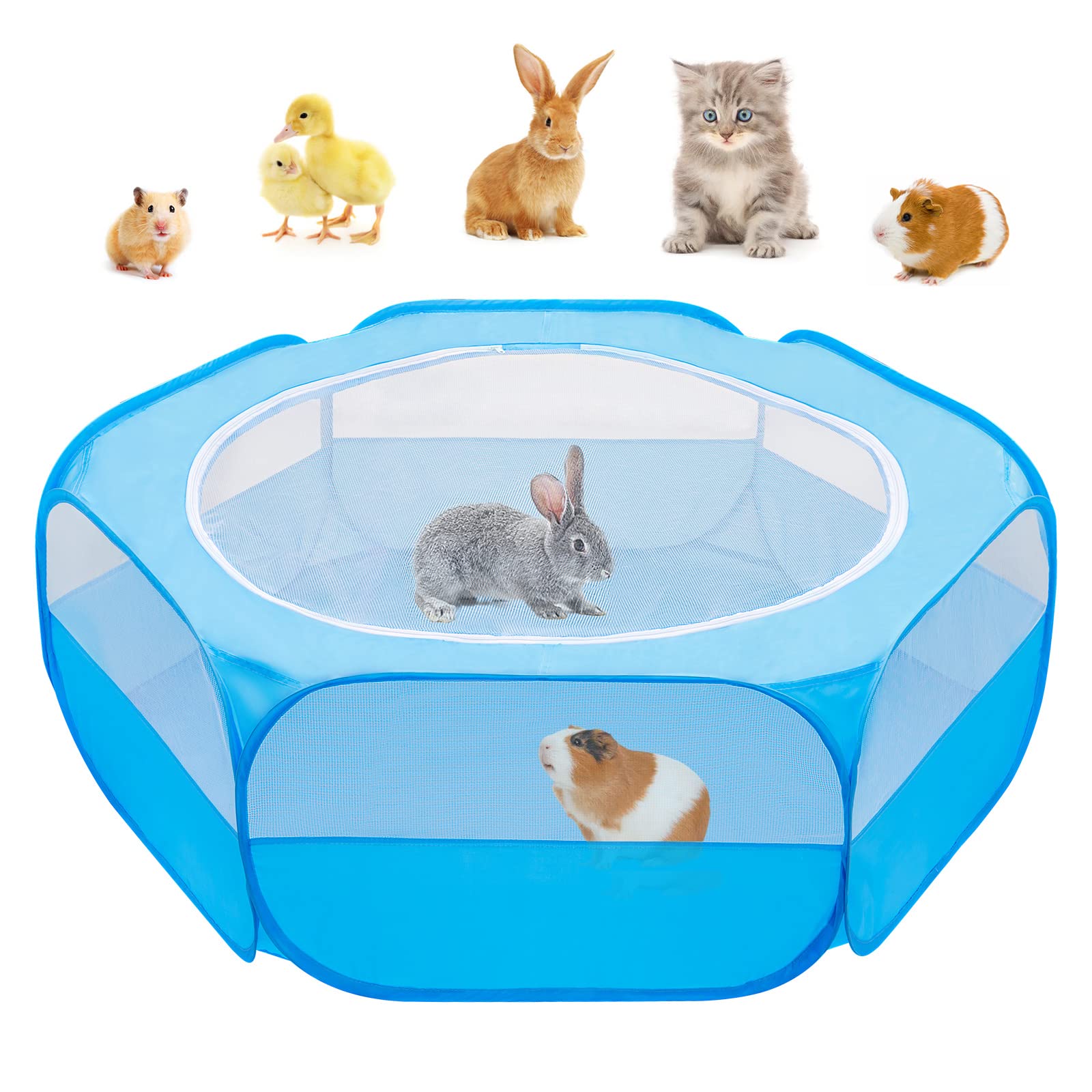 Amakunft Small Animal Pop-Up Playpen with Mesh Cover, 47 x 23.6 x 15 Chicken Brooder Box, Play Pen Indoor Outdoor for Guin