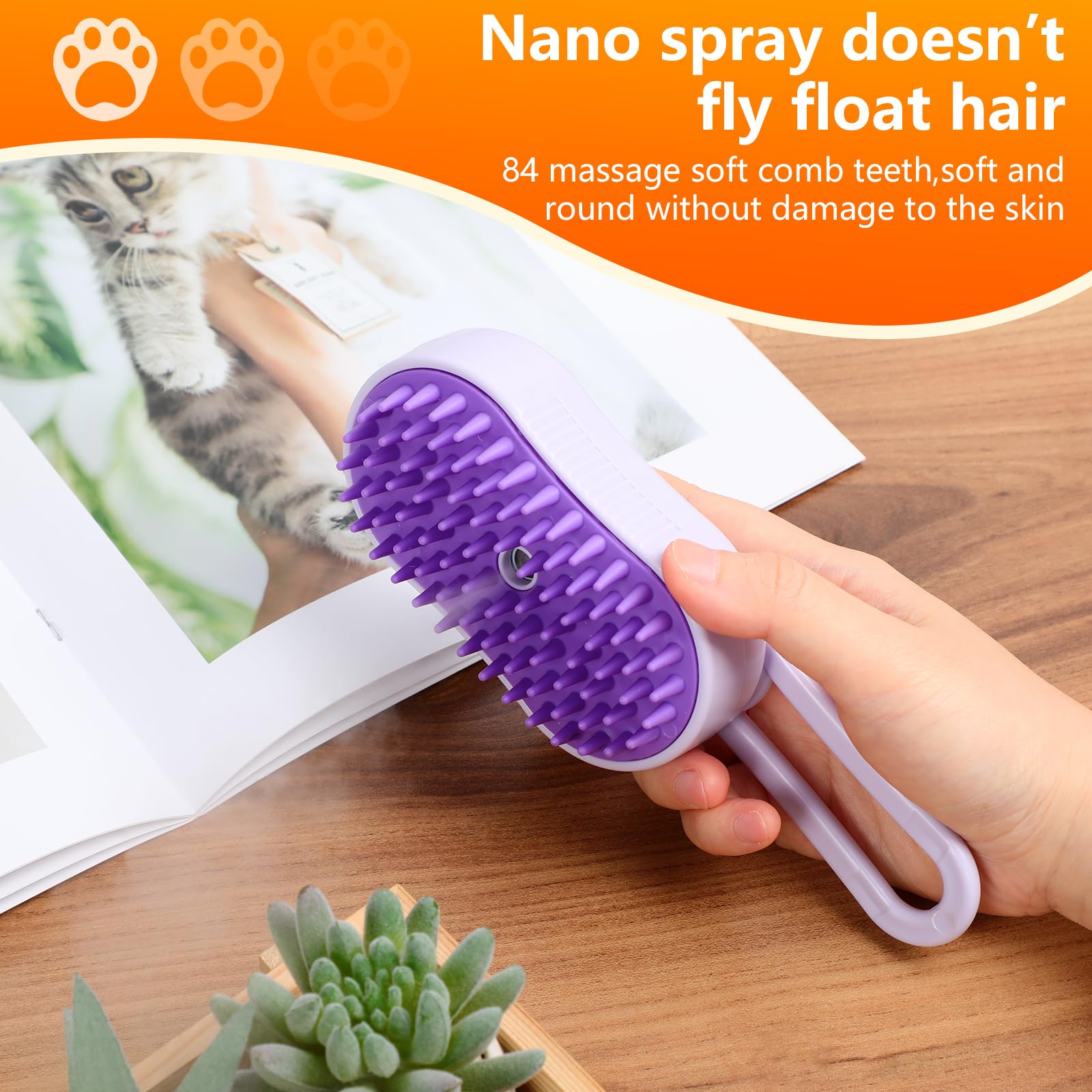 4 In 1 Cat Steam Brush For Shedding, Rechargeable Pet Steam Groomer Brush, Massage, Cleaning, Shedding & Combing Multifunctional
