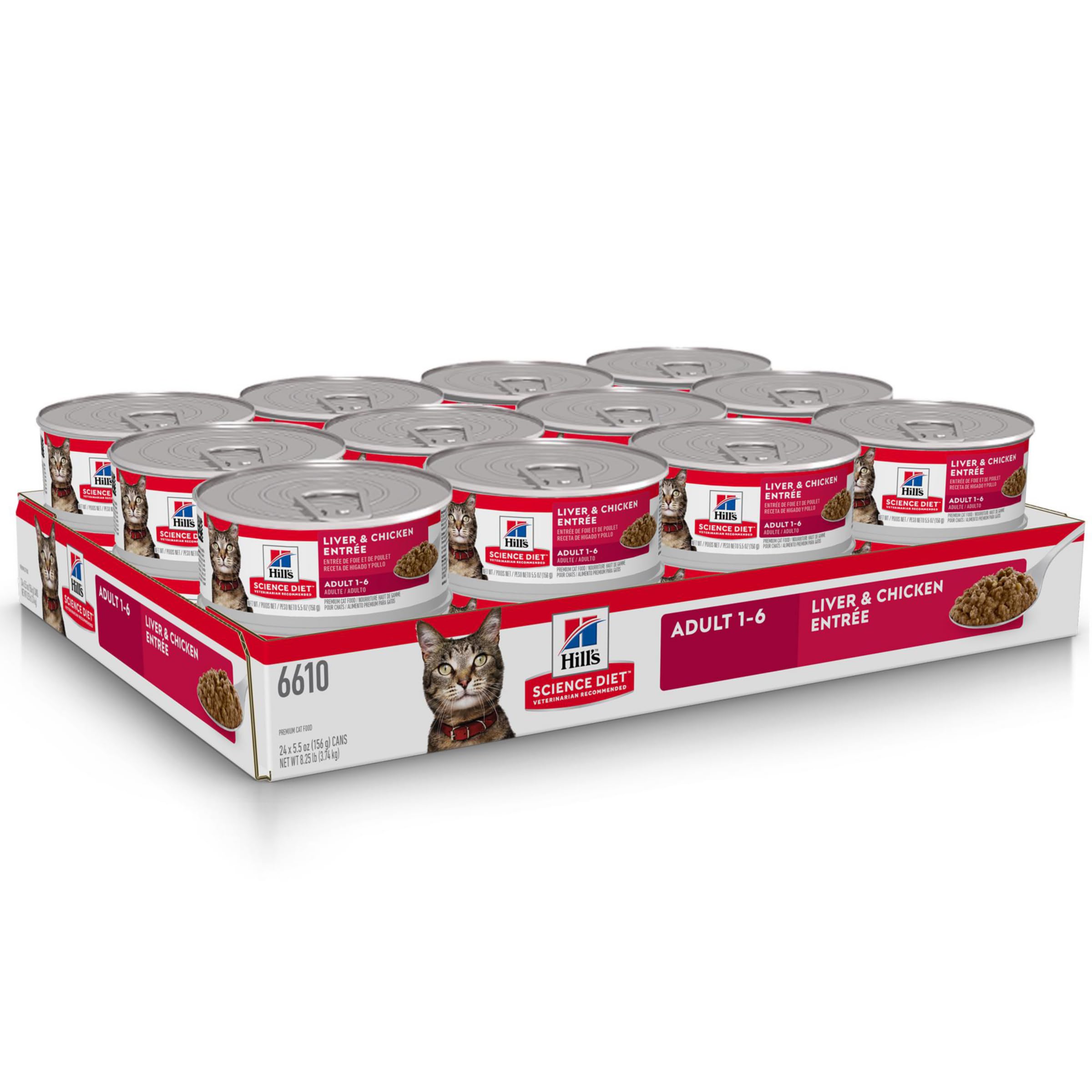 Hills Science Diet Adult 1-6, Adult 1-6 Premium Nutrition, Wet Cat Food, Liver & Chicken Minced, 5.5 oz Can, Case of 24