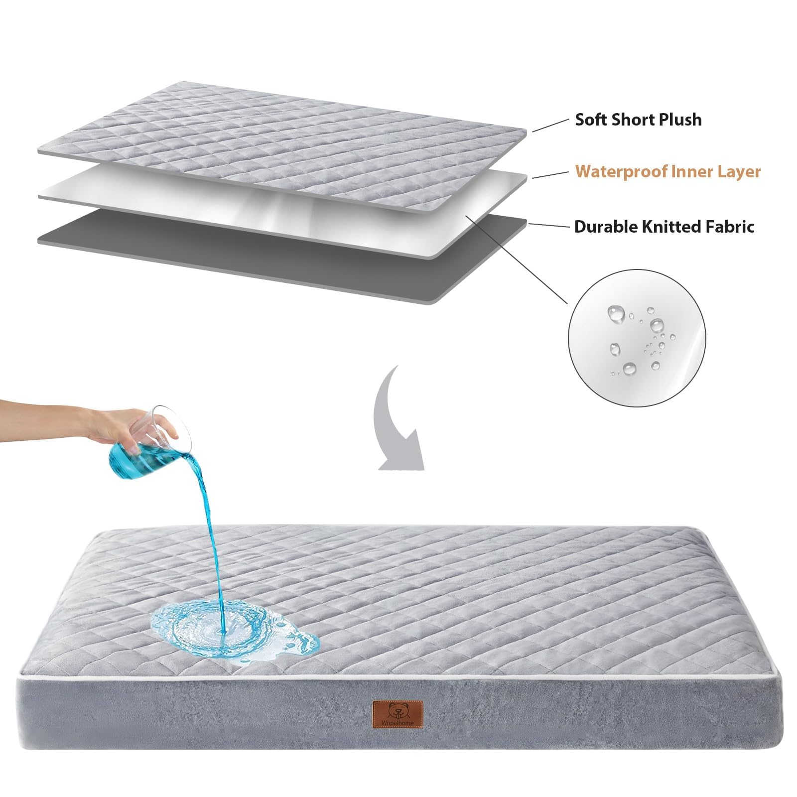 Wnpethome Orthopedic Dog Beds For Large Dogs, Extra Large Waterproof Dog Bed With Removable Washable Cover & Anti-Slip Bottom, Egg Crate Foam Pet Bed Mat, Multi-Needle Quilting Xl Dog Crate Bed