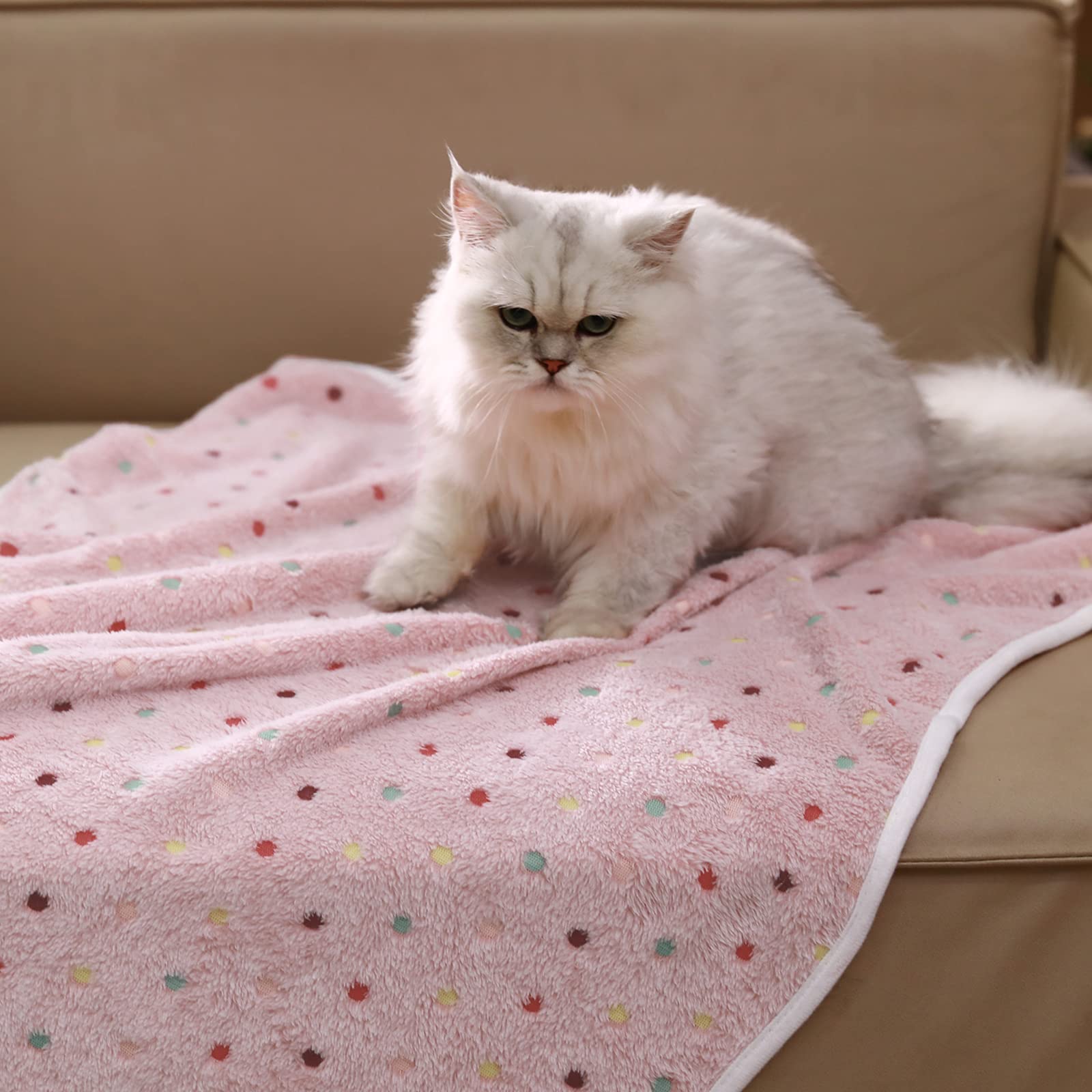 1 Pack 3 Blankets Super Soft Cute Dot Pattern Pet Blanket Flannel Throw For Dog Puppy Cat Dot (Large(41X31), Beige/Brown/Pink)
