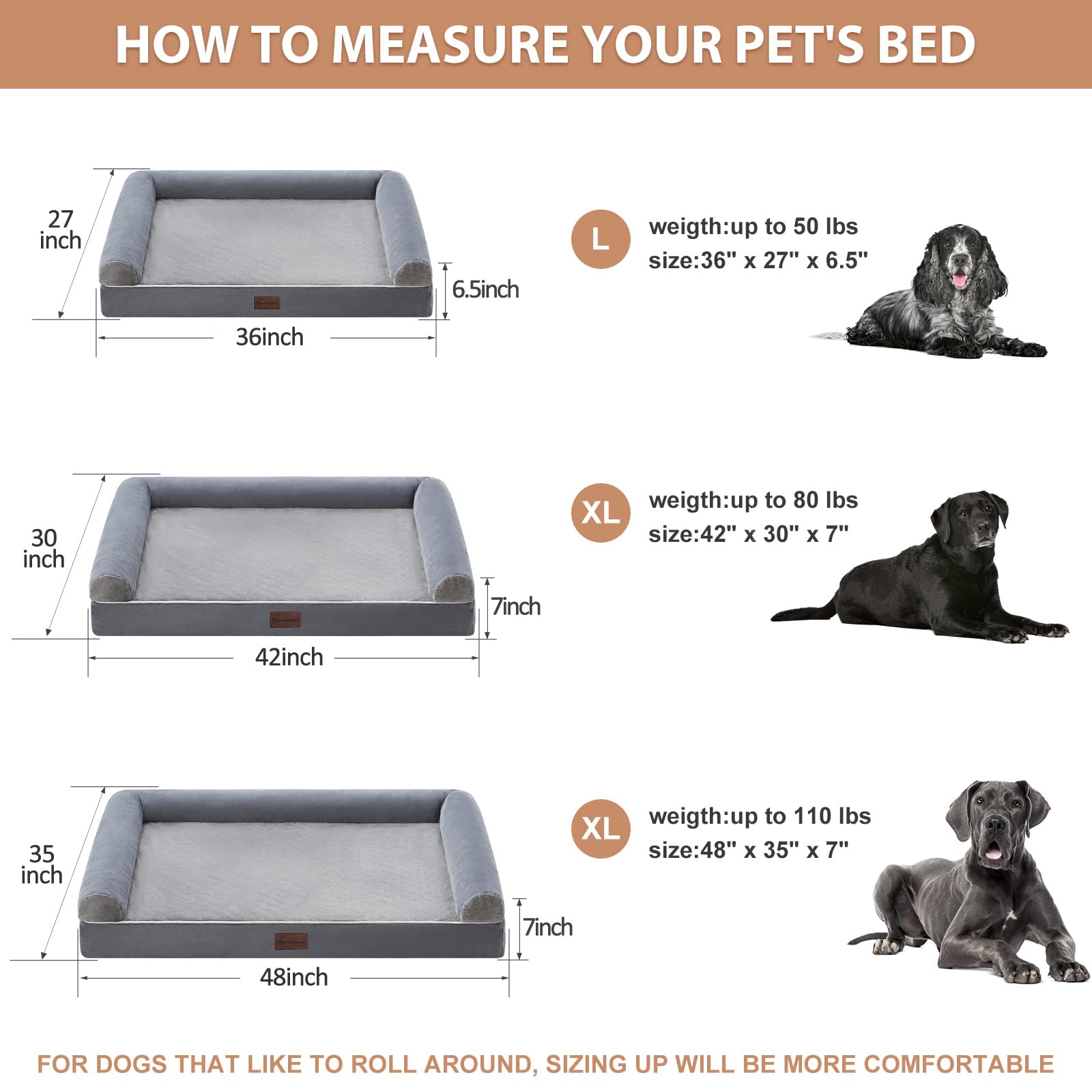 Bfpethome Washable Dog Beds For Extra Large Dogs, Orthopedic Dog Bed Extra Large, Big Dogs Couch With Removable Washable Cover,