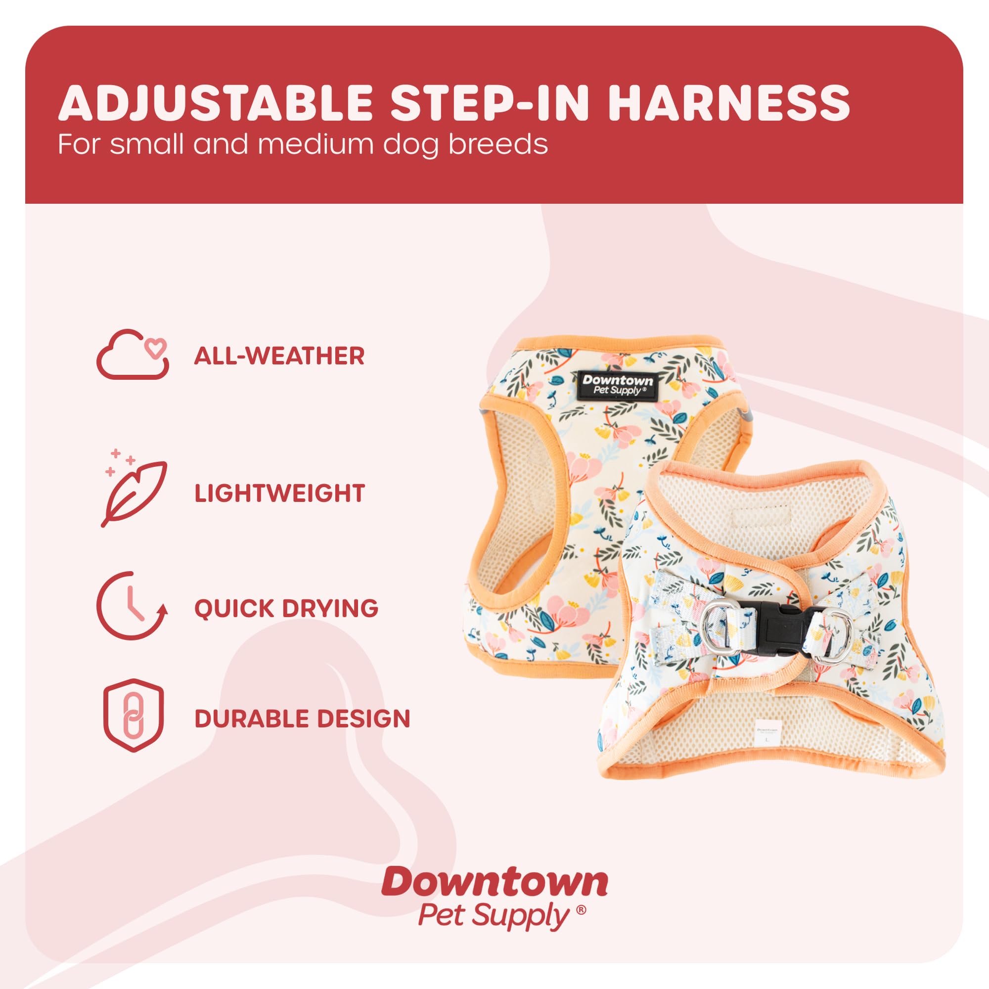 Downtown Pet Supply Step In Dog Harness For Small Dogs No Pull, Small, Floral - Adjustable Harness With Padded Mesh Fabric And R