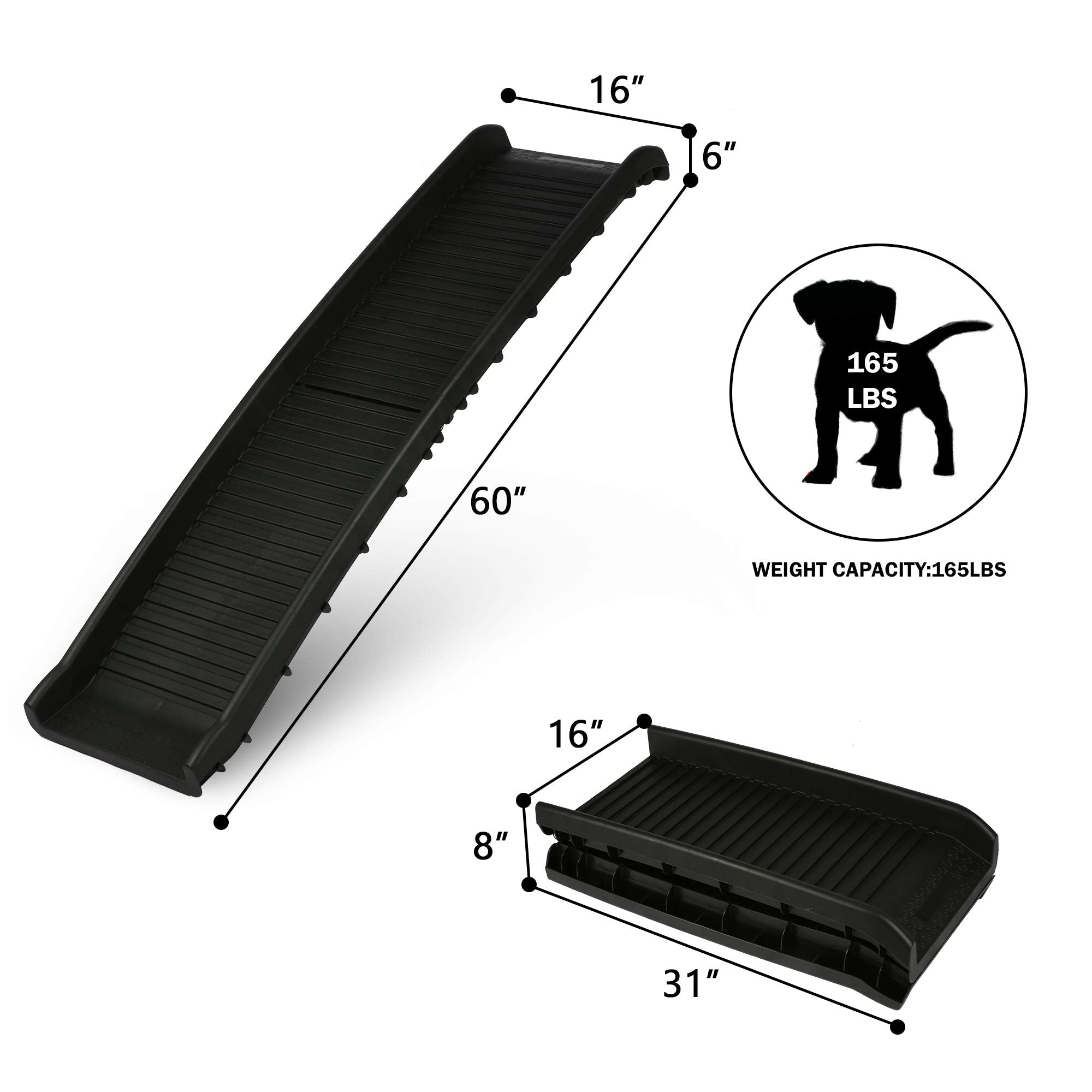 LONABR 60 Inches Dog Ramp Portable Folding Pet Ramp Non-Slip Heavy Duty Car Ramp for Cars, Trucks, SUV, Doorstep or Bed Supports