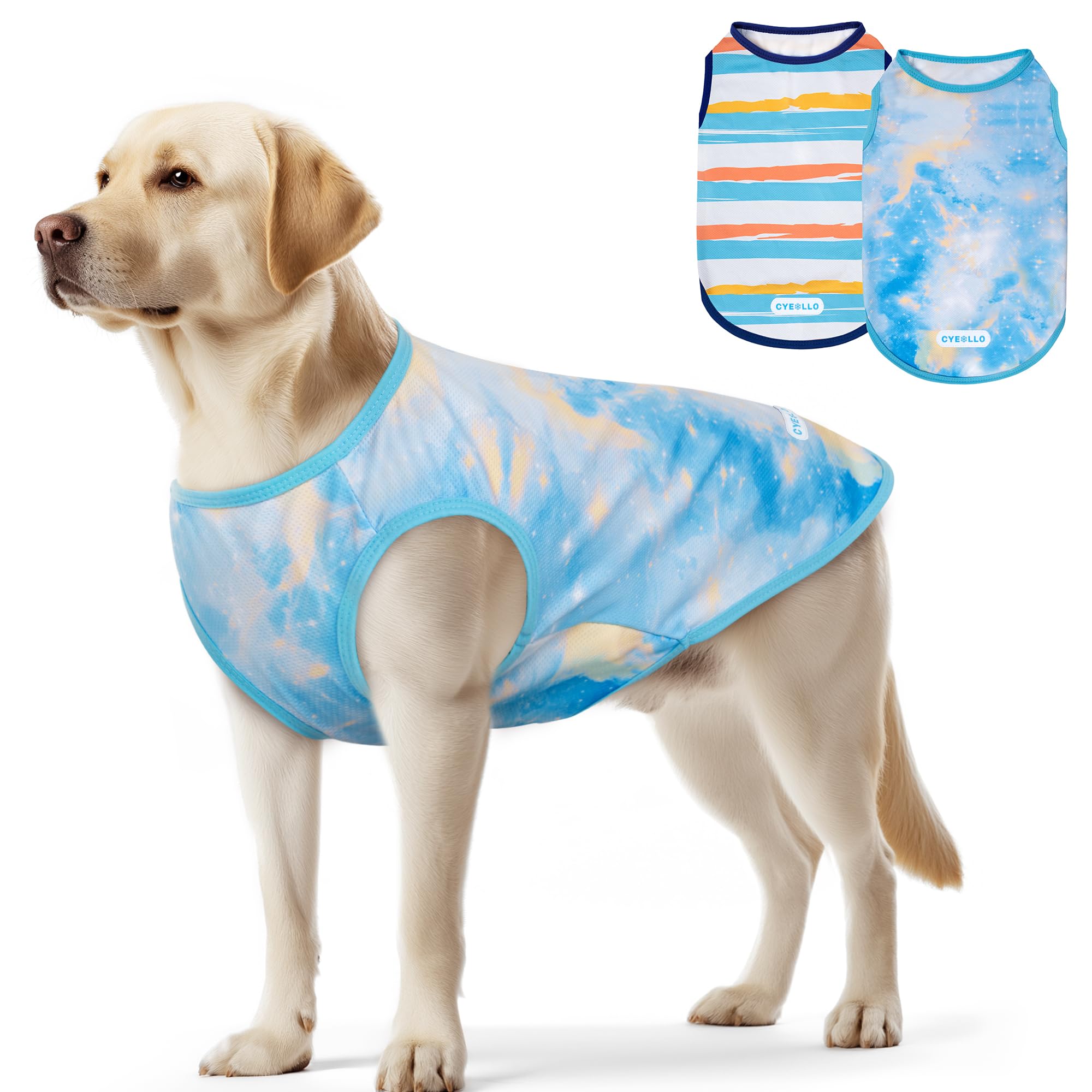 Cyeollo 2Pack Dog Cooling Shirt, Breathable Sleeveless Summer Clothes For Dogs, Intant Cool Dog T Shirts For Medium Large Dogs, 